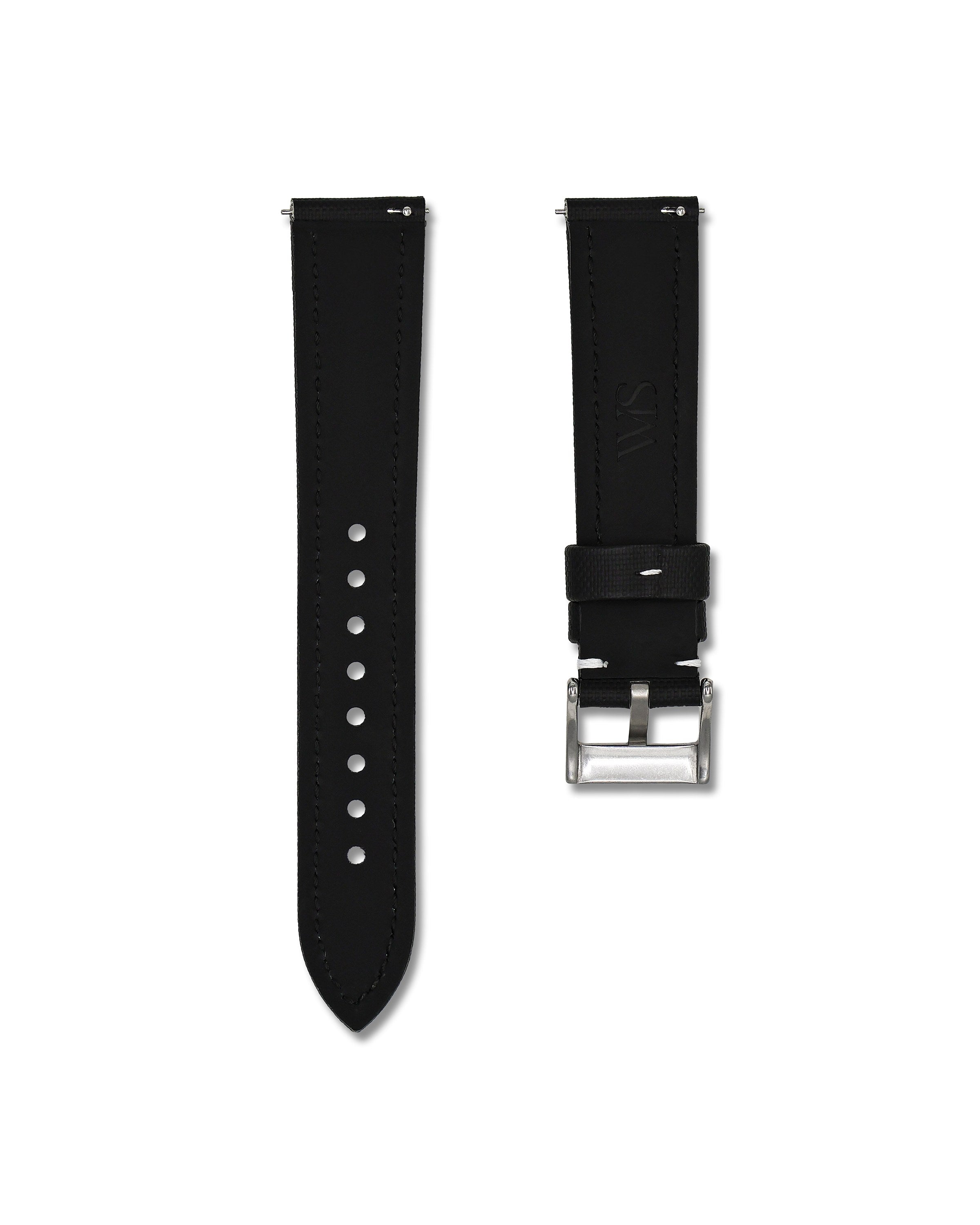 Tuxedo Black White Stitched Sailcloth Strap 19mm
