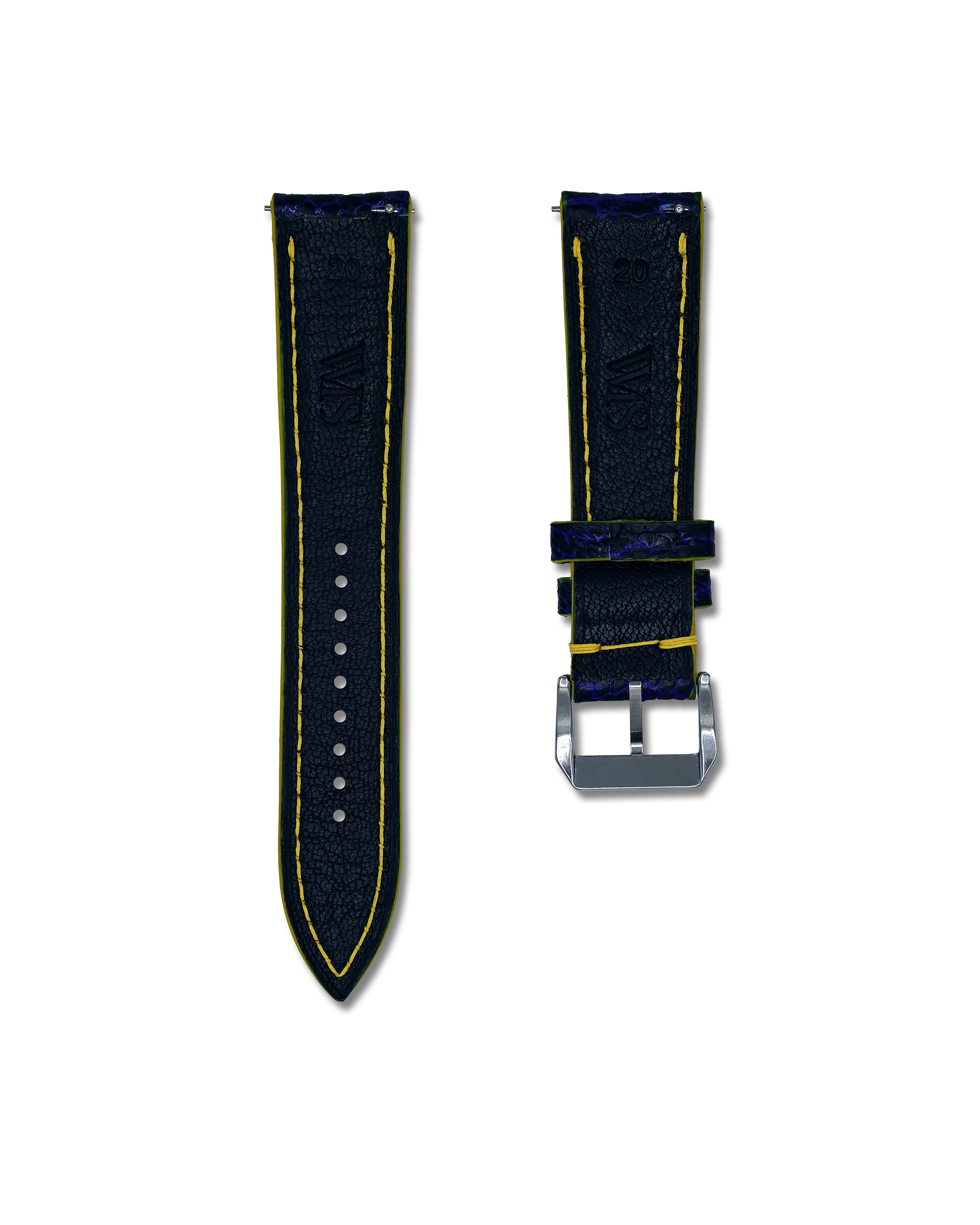 20mm Blue and Yellow Genuine Ostrich Shin Leather Watch Straps | WIS Watch Straps