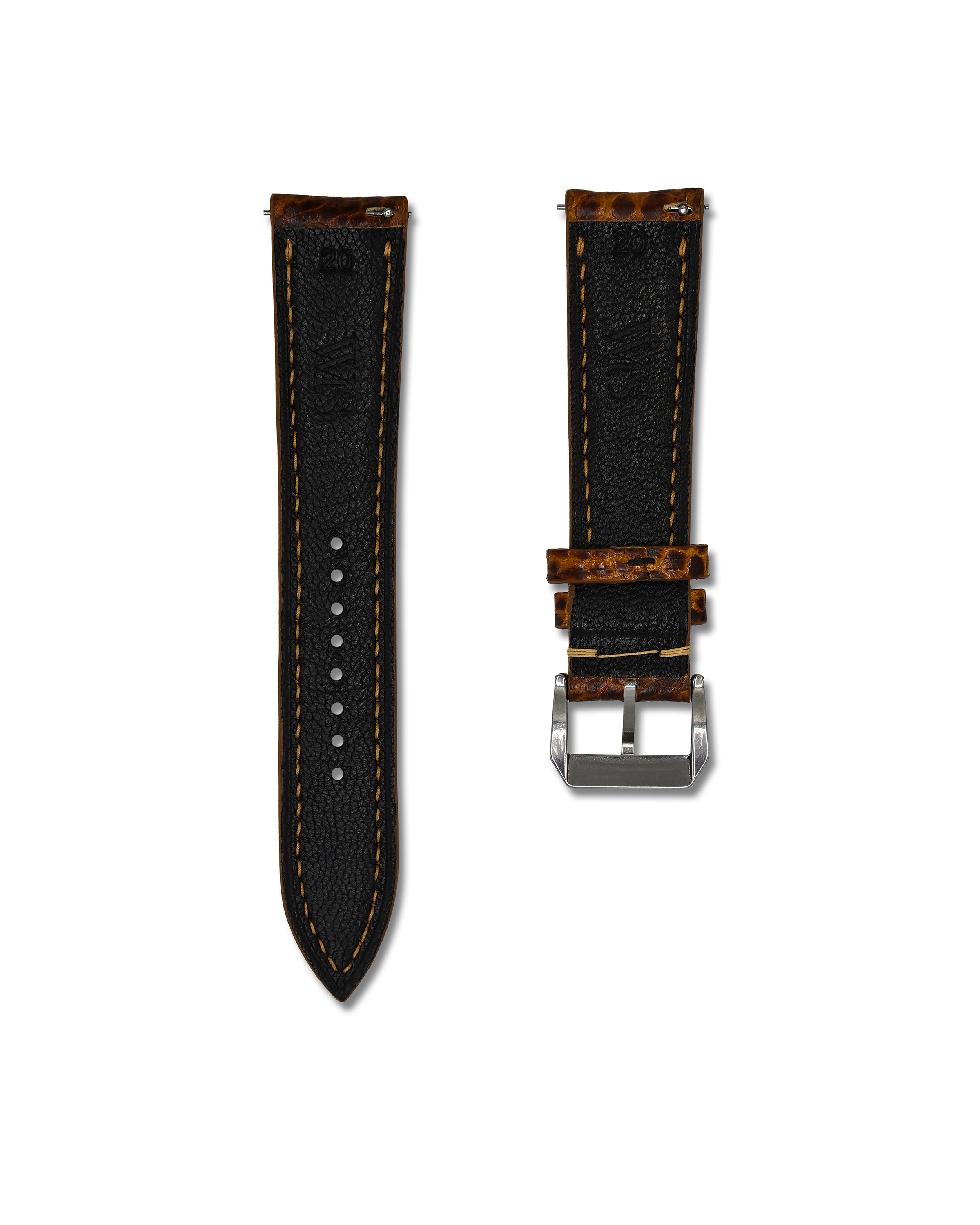 20mm Gold and Brown Genuine Ostrich Shin Leather Watch Straps | WIS Watch Straps