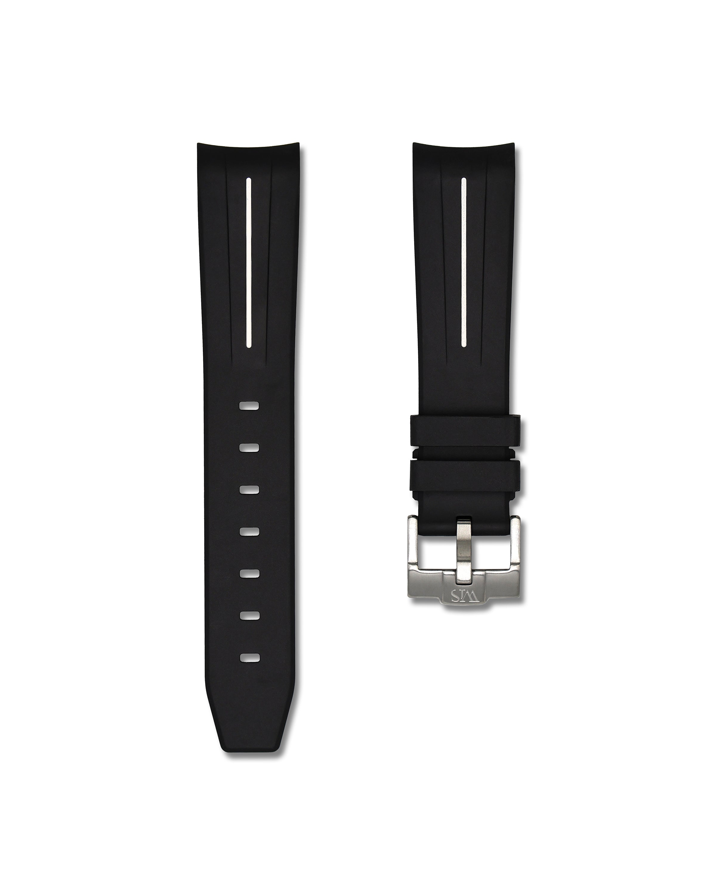 20mm Black Rubber Integrated Watch Strap with White Stripe | WIS Watch Straps