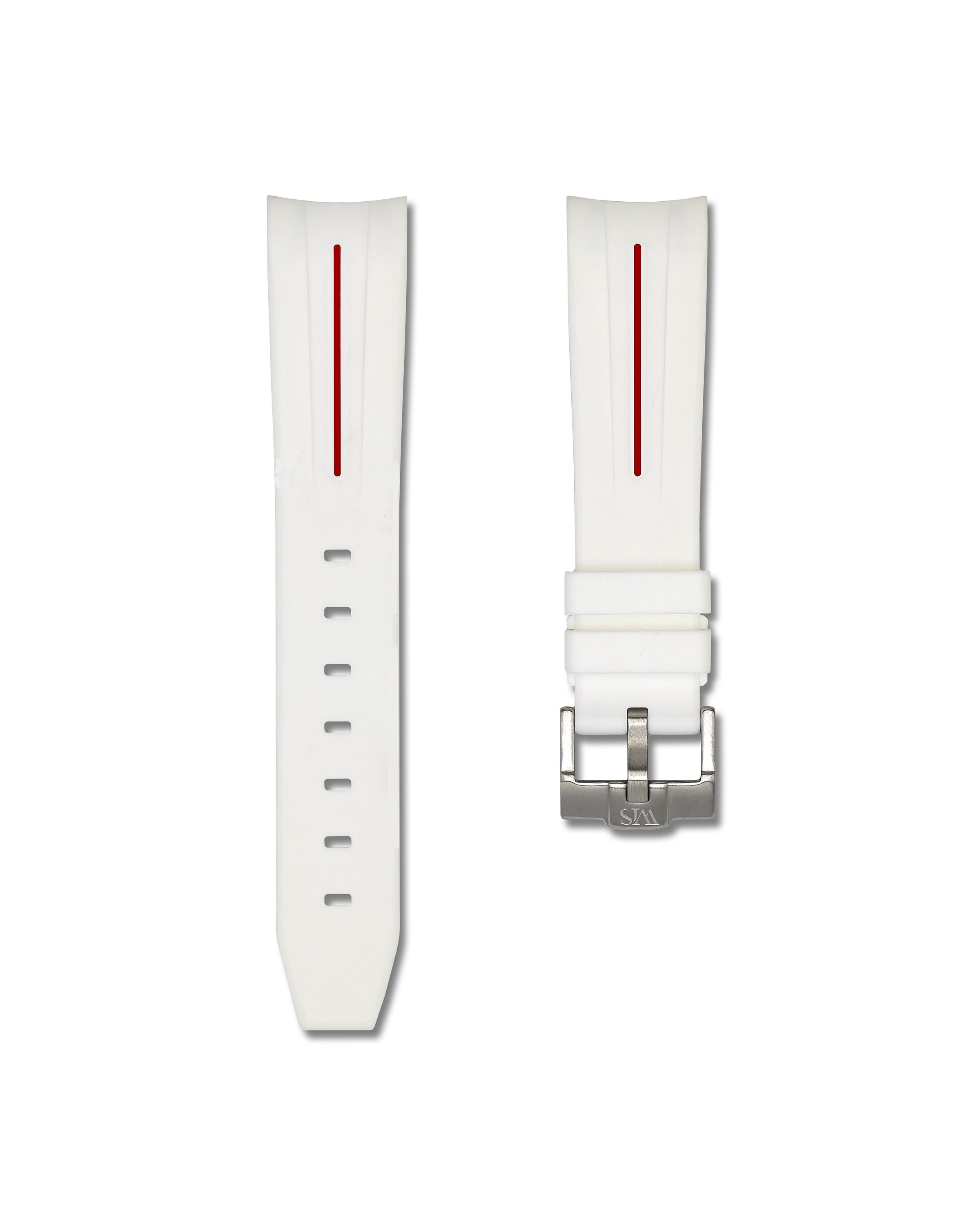 20mm White Rubber Integrated Watch Strap with Red Stripe | WIS Watch Straps