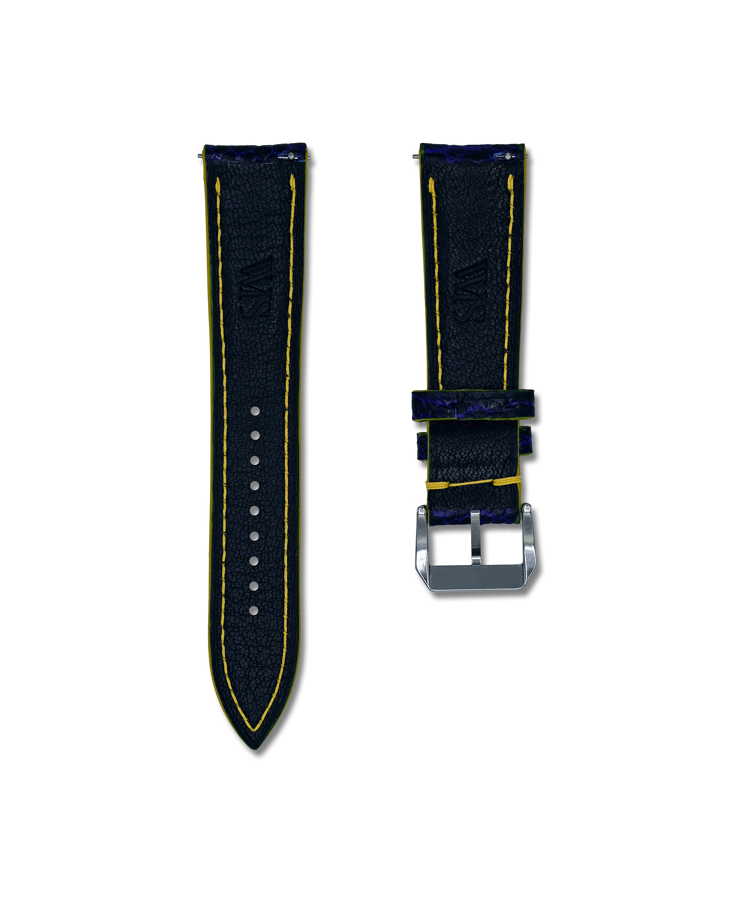 22mm Blue and Yellow Genuine Ostrich Shin Leather Watch Straps | WIS Watch Straps