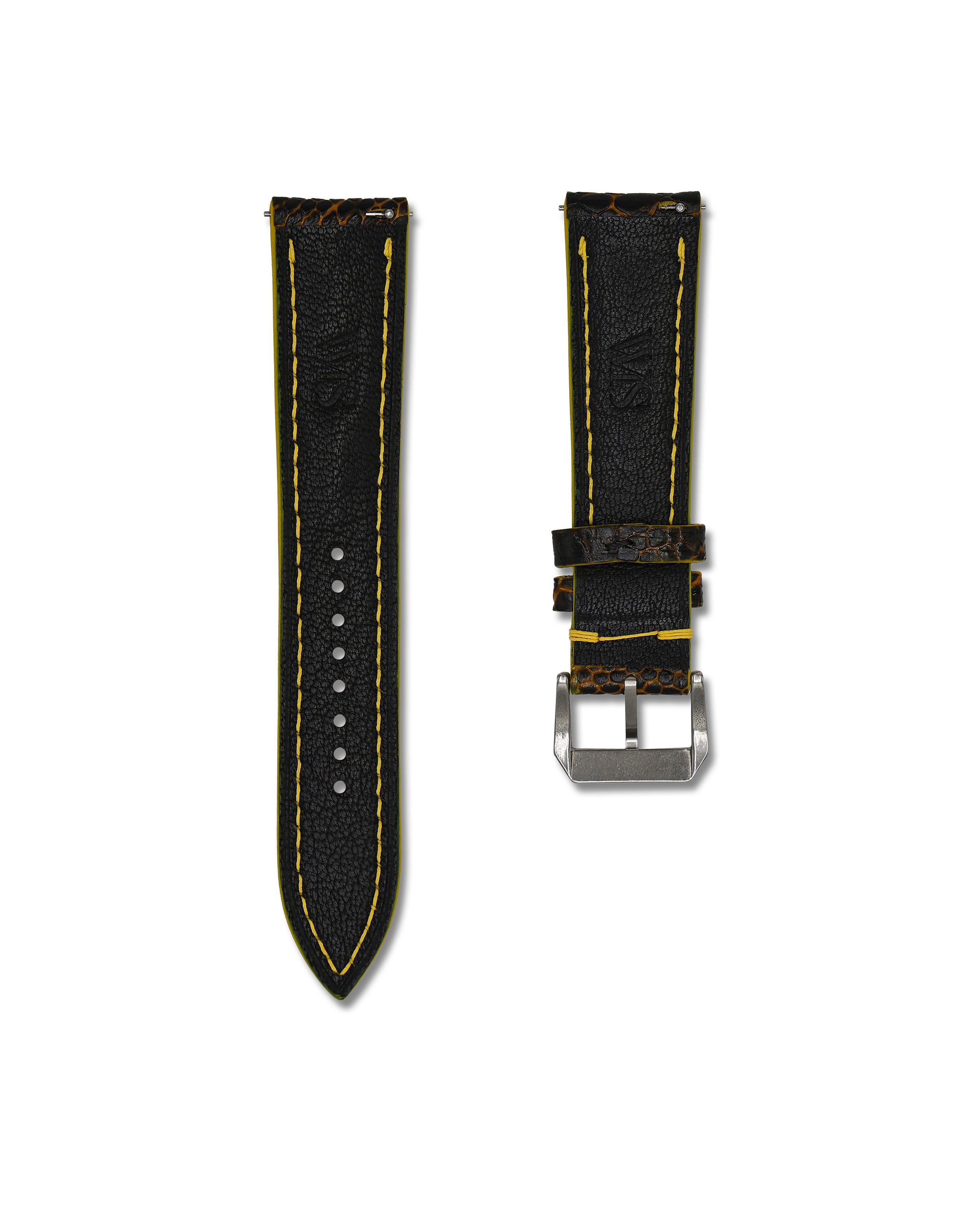 22mm Brown and Yellow Genuine Ostrich Shin Leather Watch Straps | WIS Watch Straps