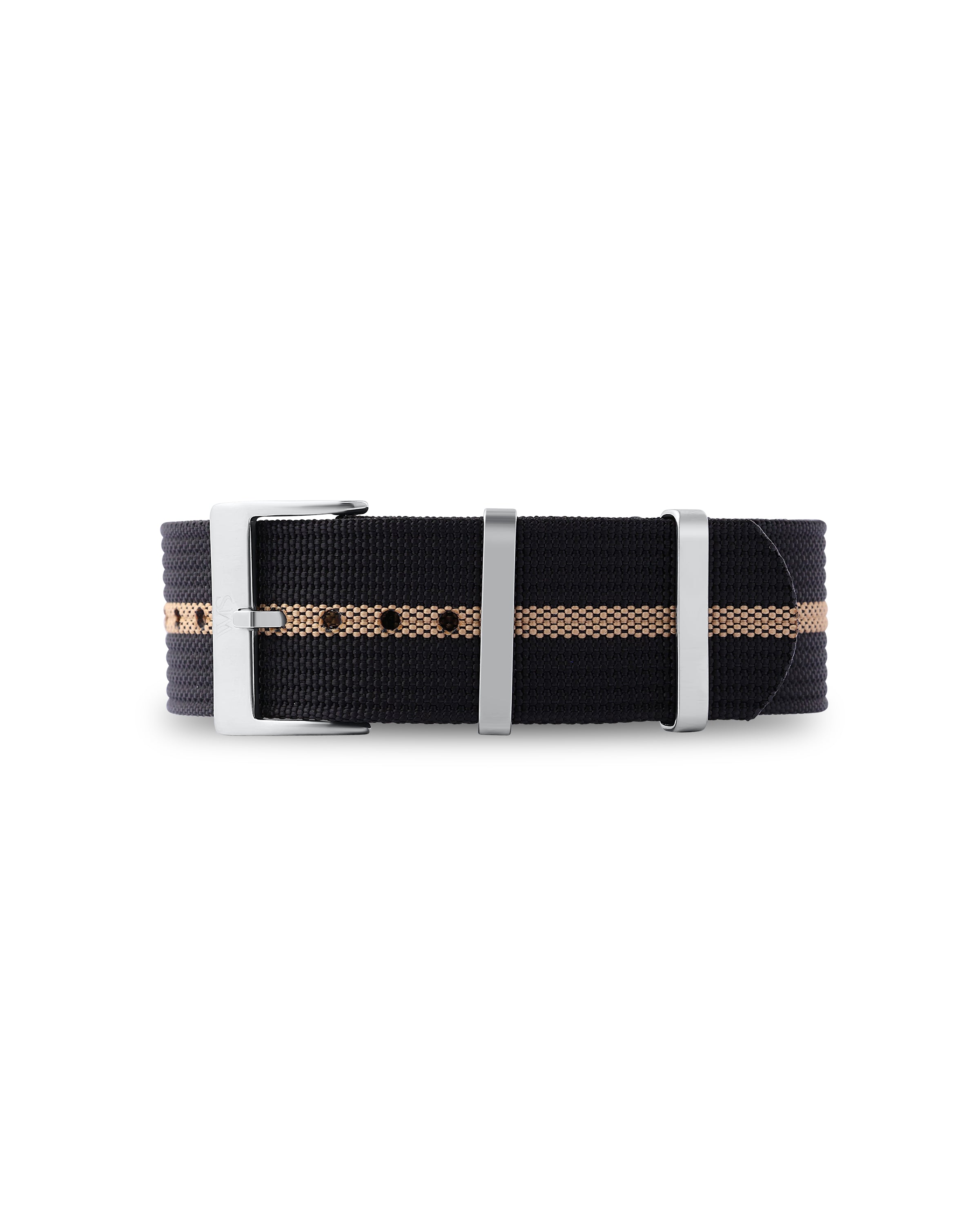 24mm Nato Strap - Black with Khaki Stripe