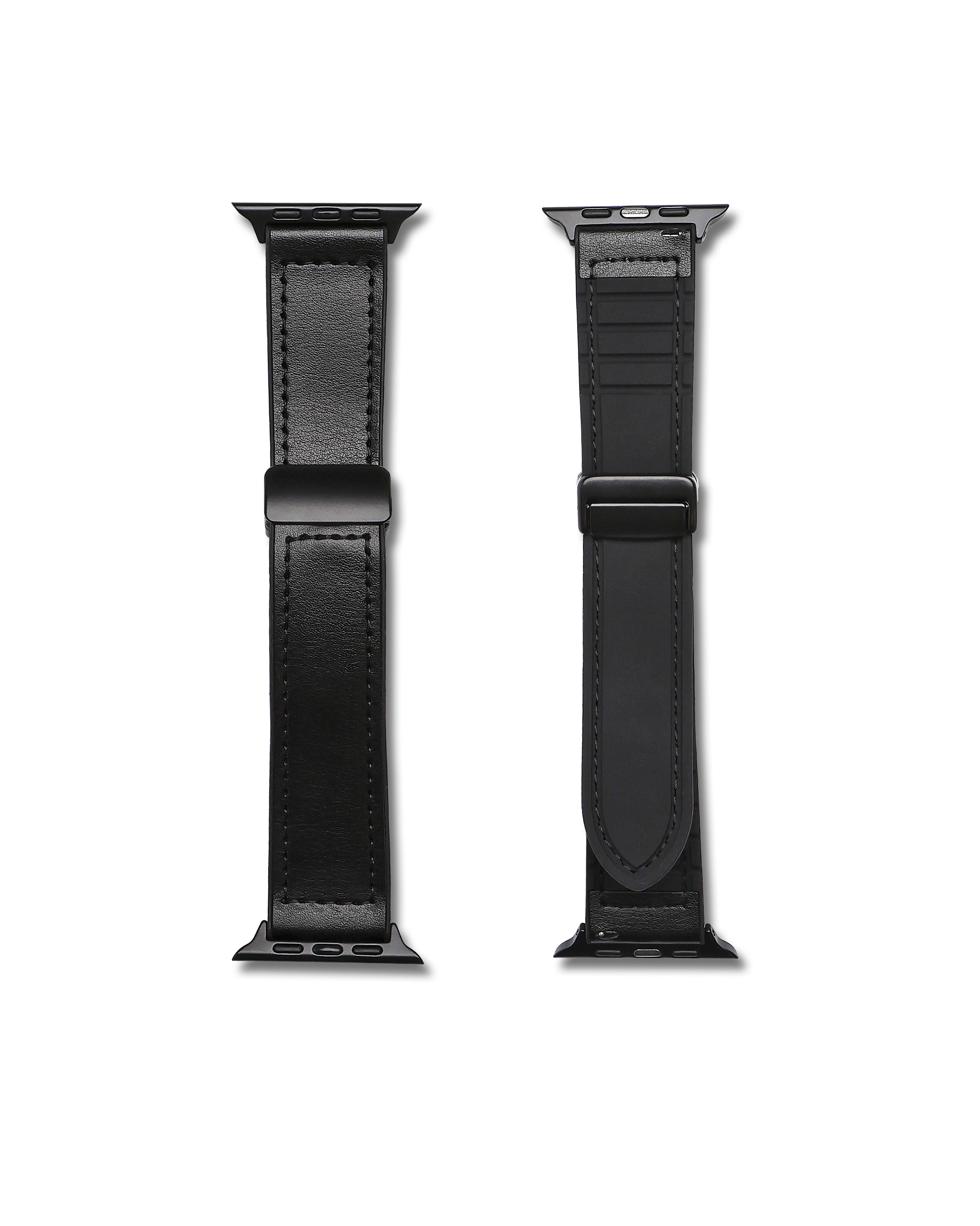 Black Leather and Rubber Apple Watch Strap | WIS