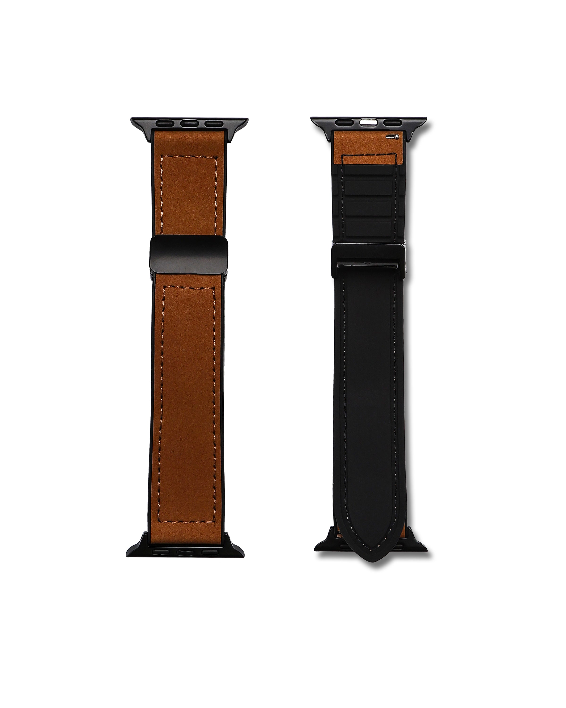 Brown Leather Rubber Magnetic Apple Watch Band | WIS Watch Straps