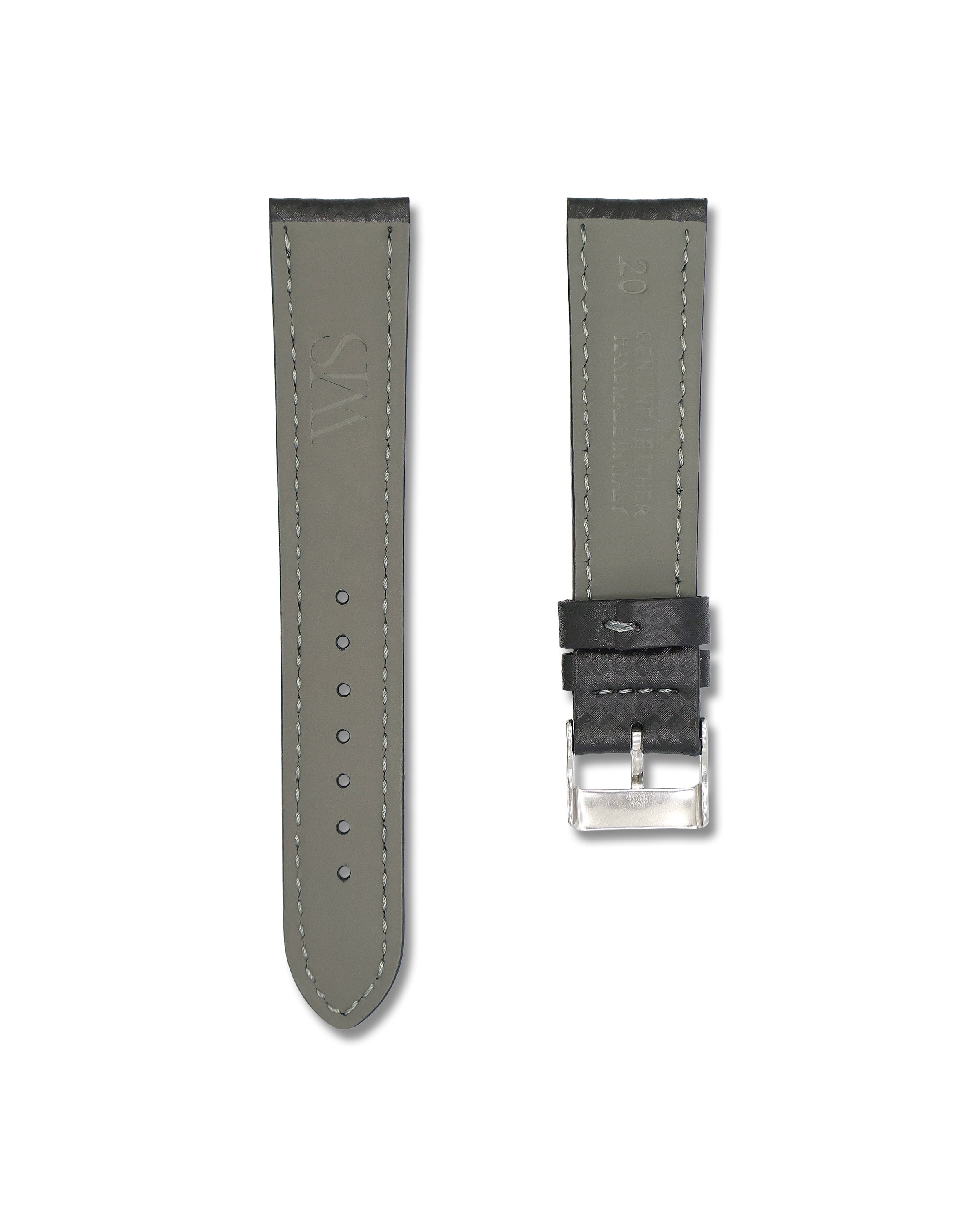 20mm Carbon Fiber Grey Stitched Leather Watch Straps | WIS Watch Straps