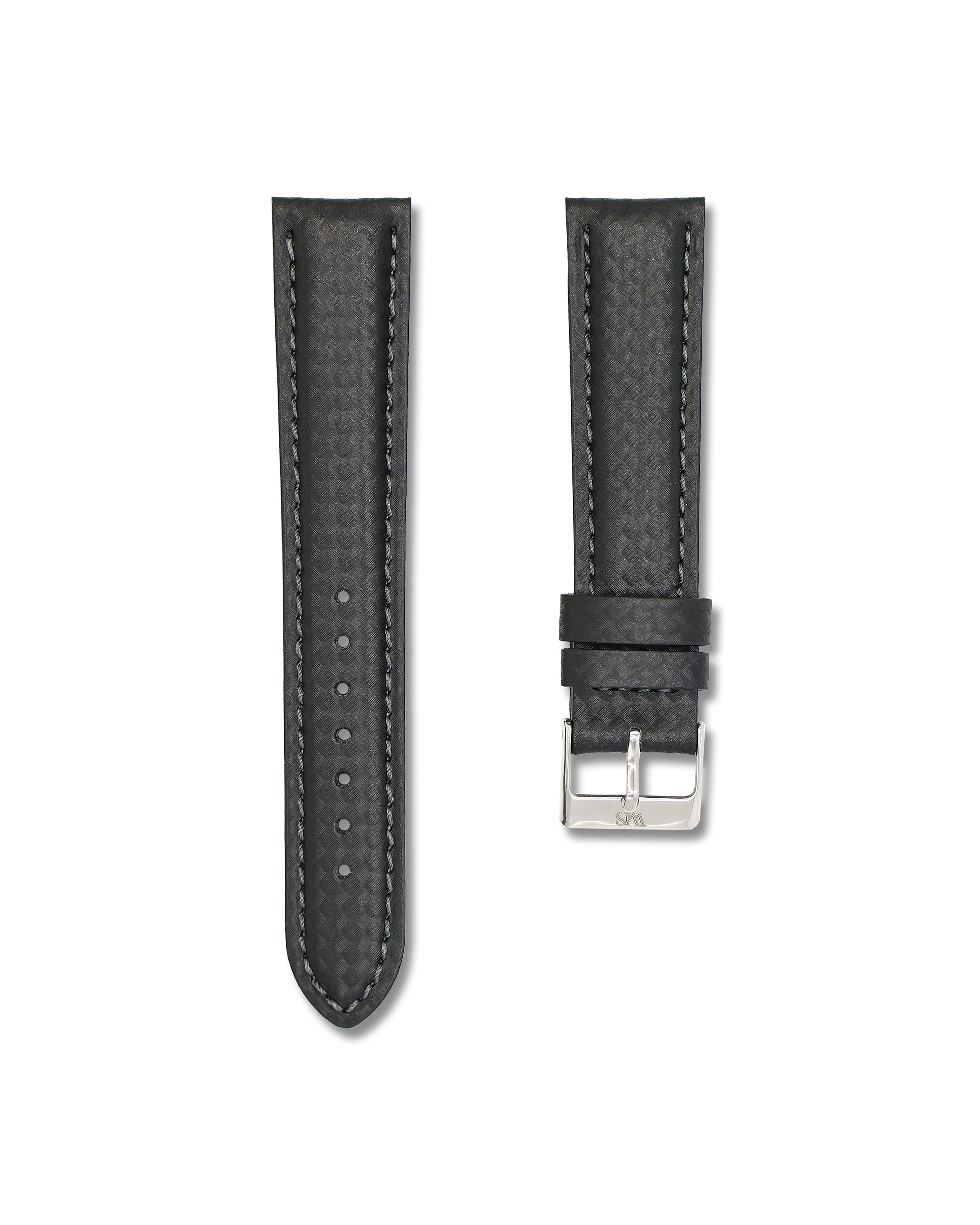 20mm Carbon Fiber Grey Stitched Leather Watch Straps | WIS Watch Straps