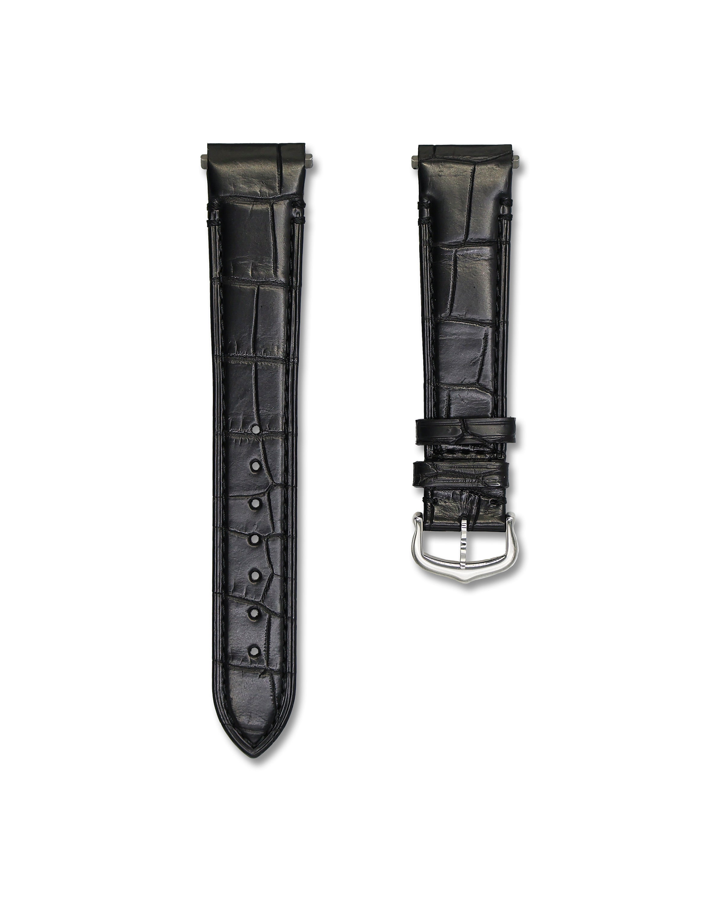 Onyx Black Crocodile Leather Watch Strap For Cartier Santos 