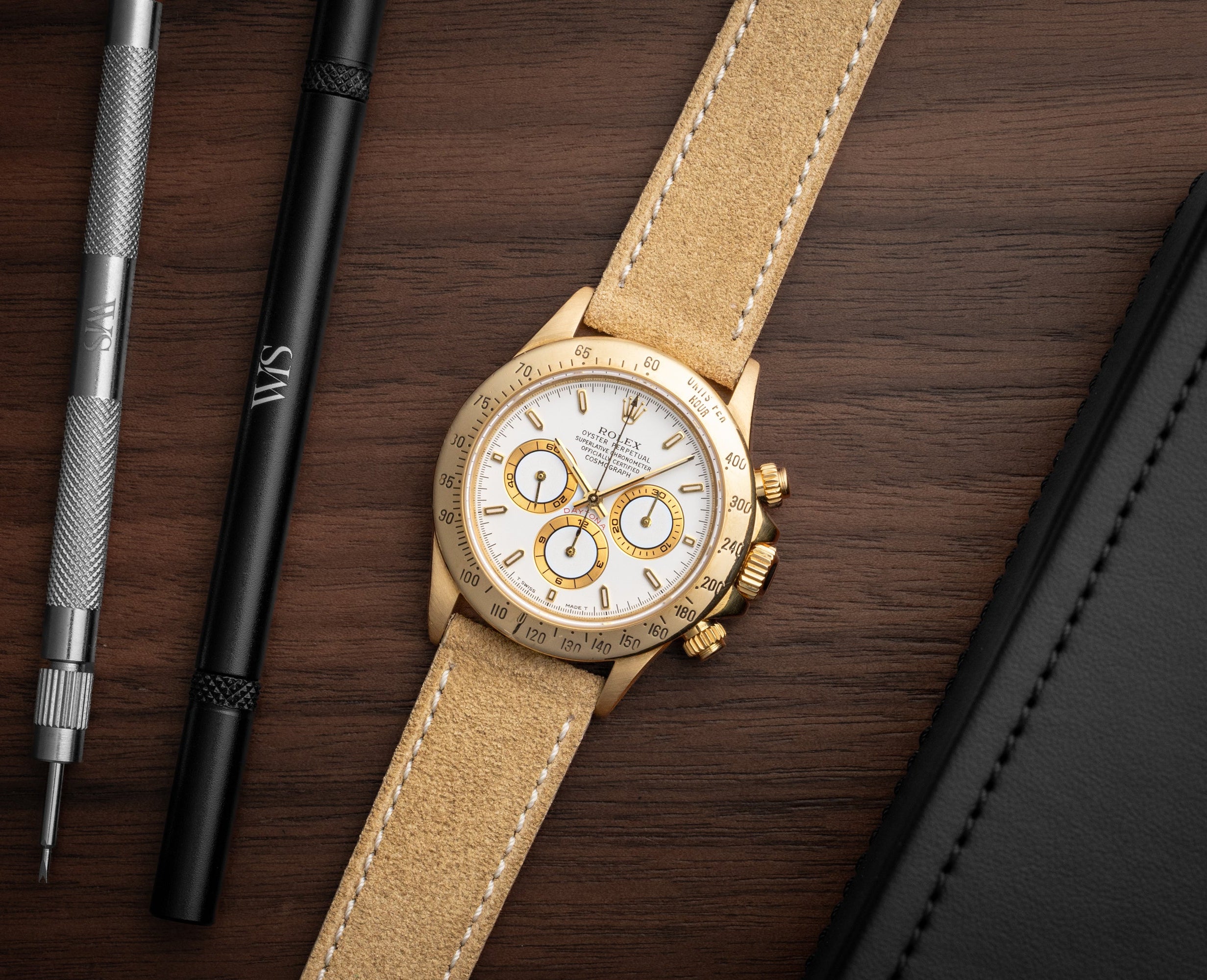 Rolex Daytona on WIS Straps Italian Leather Suede Tan Watch Band