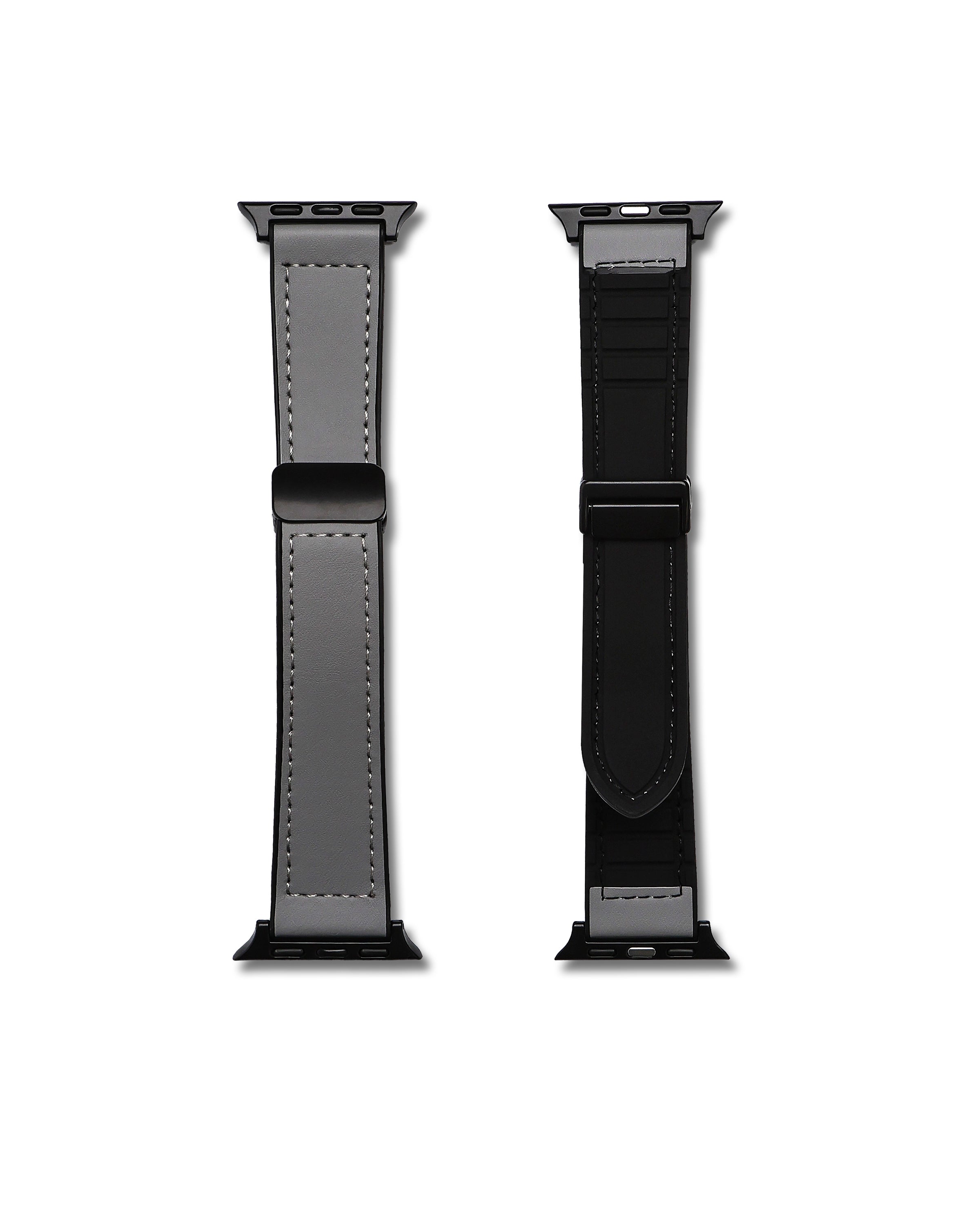 Grey Leather Rubber Magnetic Apple Watch Band | WIS Watch Straps