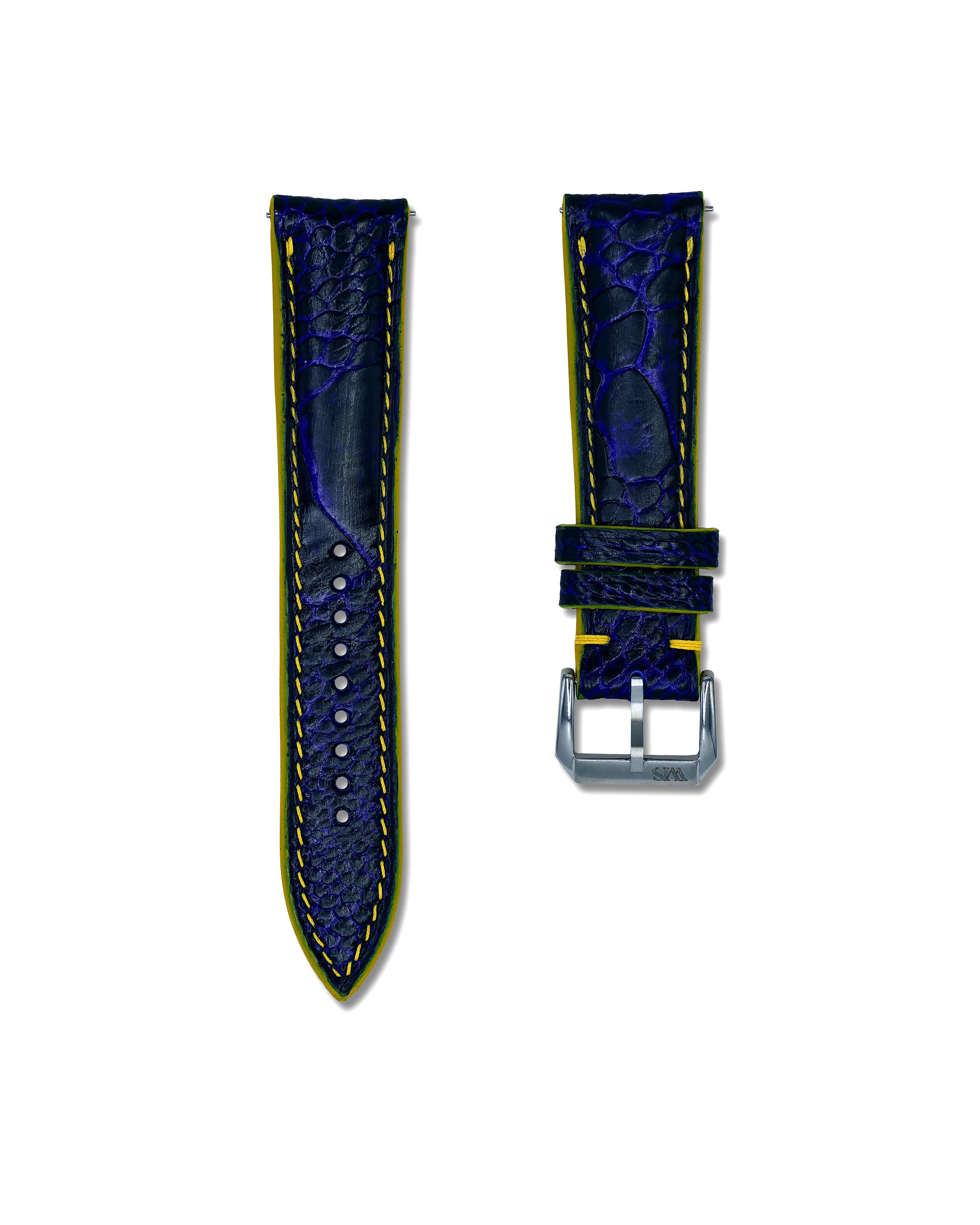 Blue and Yellow Genuine Ostrich Shin Leather Watch Straps | WIS Straps