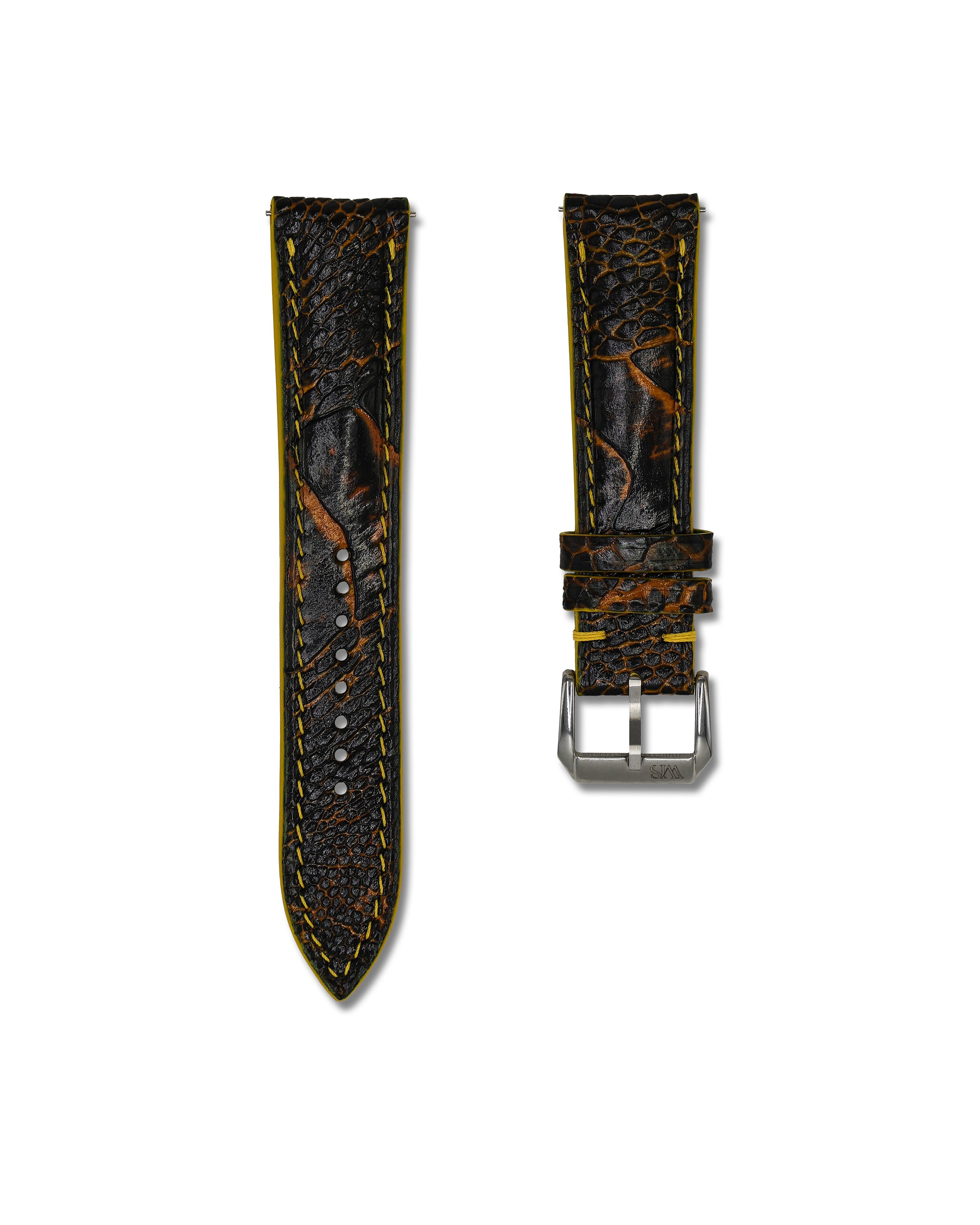 Brown and Yellow Genuine Ostrich Shin Leather Watch Straps | WIS Straps