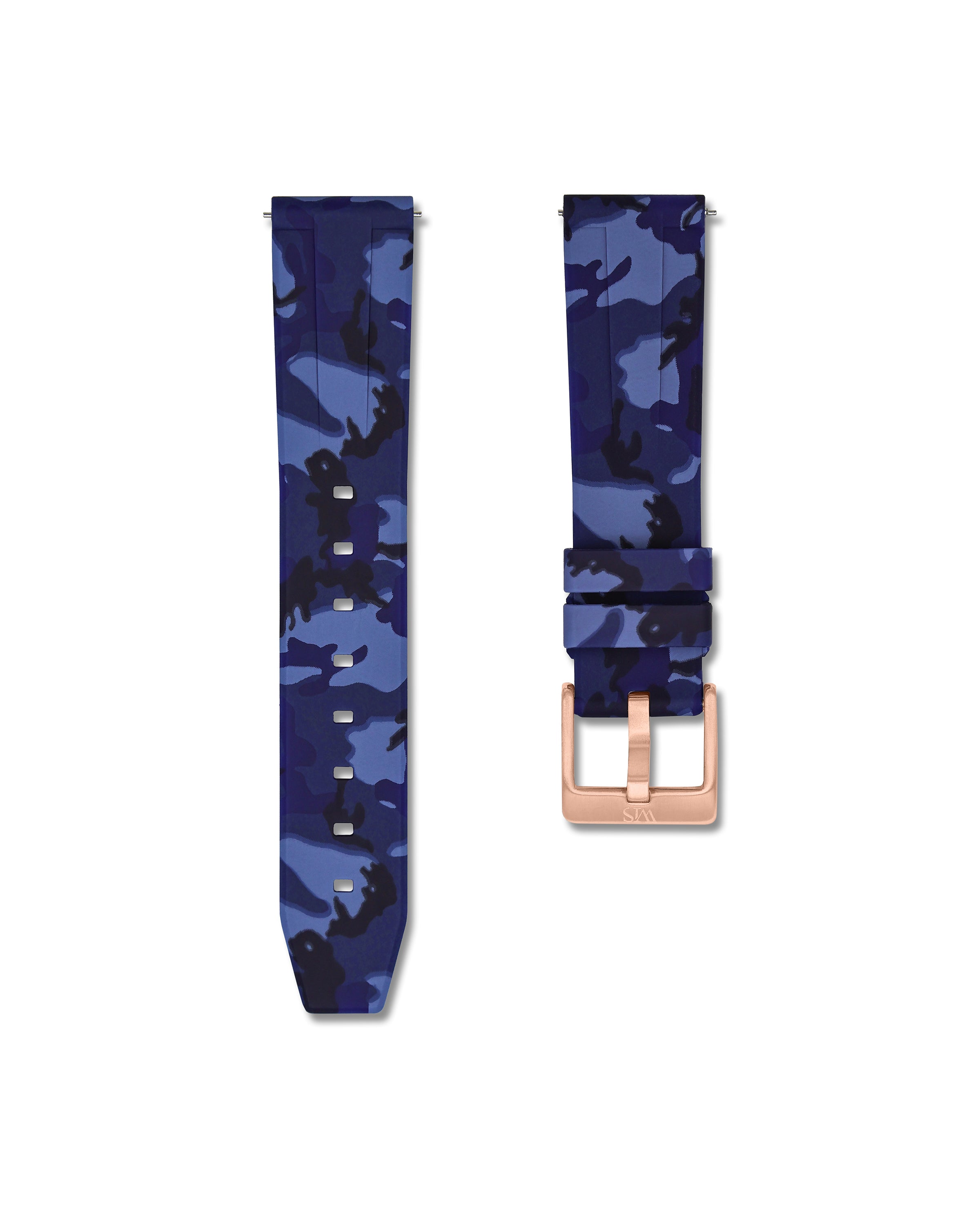 Quick Release Blue Camo Polished Rose Gold Buckle
