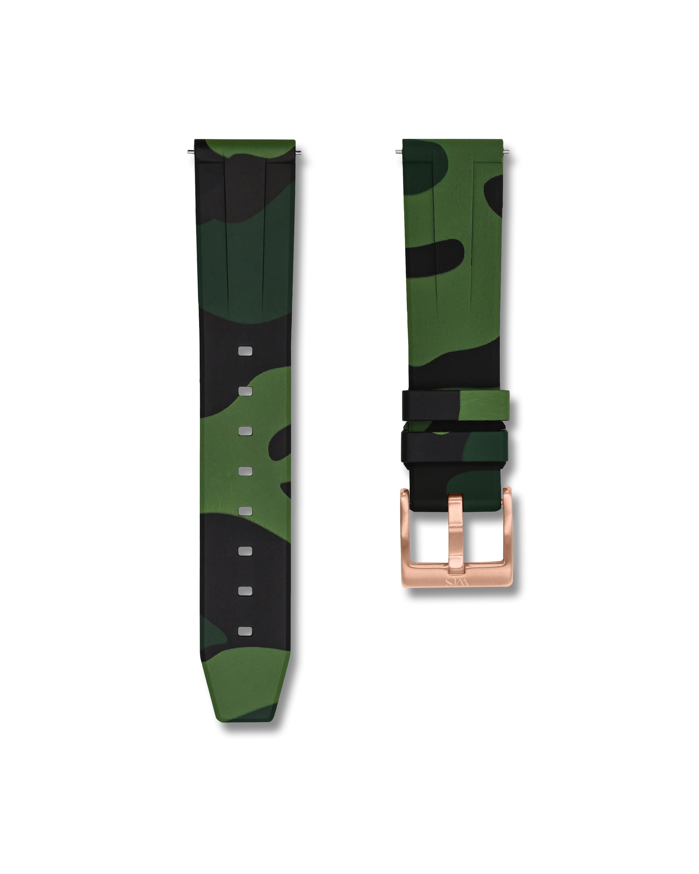 Quick Release Green Camo Polished Rose Gold Buckle