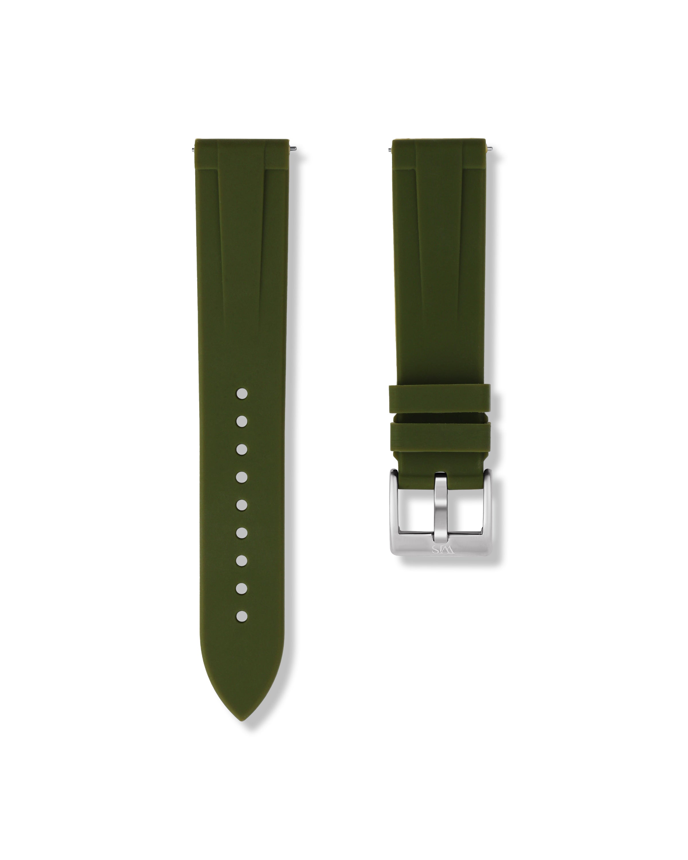 Quick Release Olive Green Polished Silver Buckle
