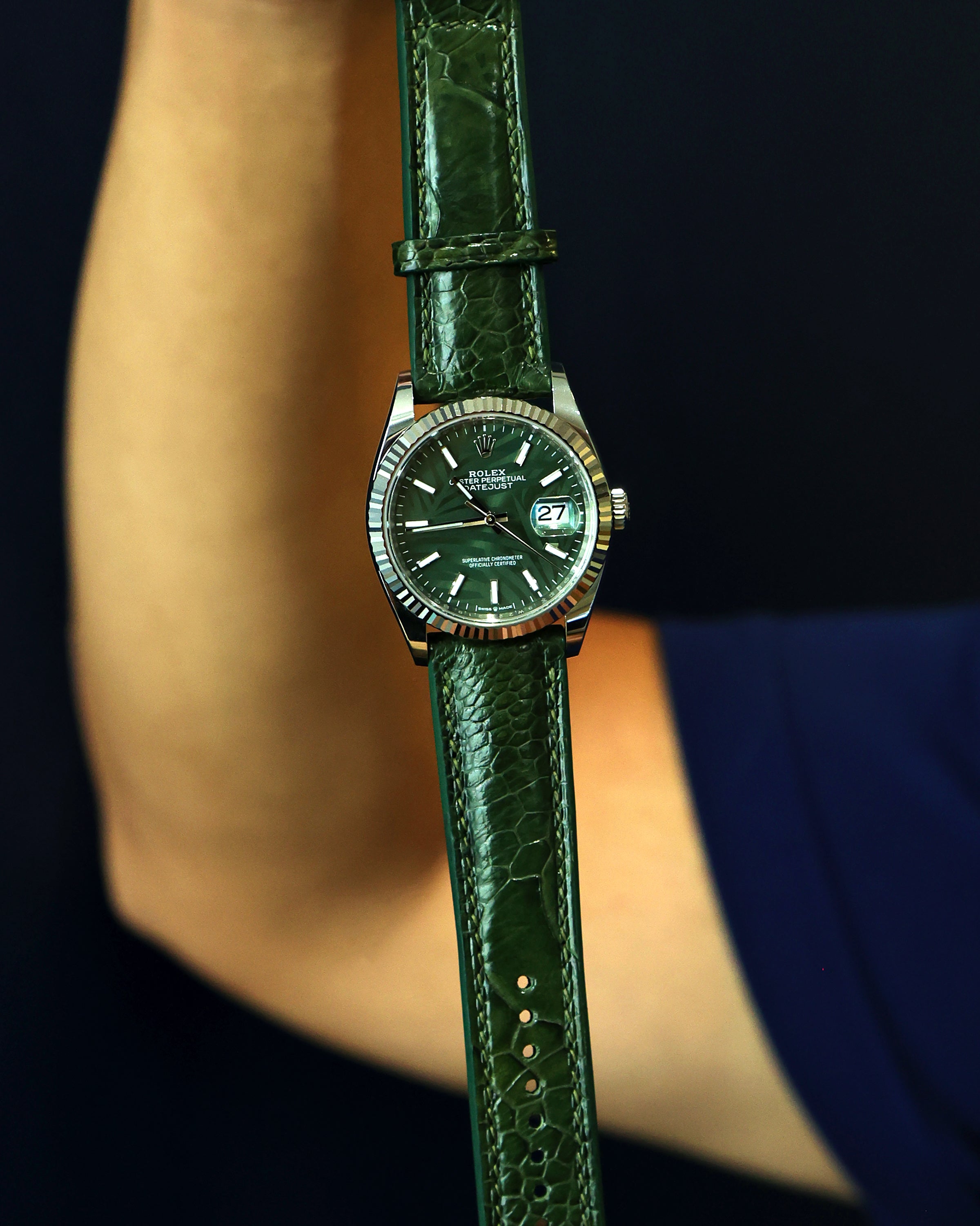 Green Rolex Palm Dial on WIS Straps Ostrich Green Leather Strap