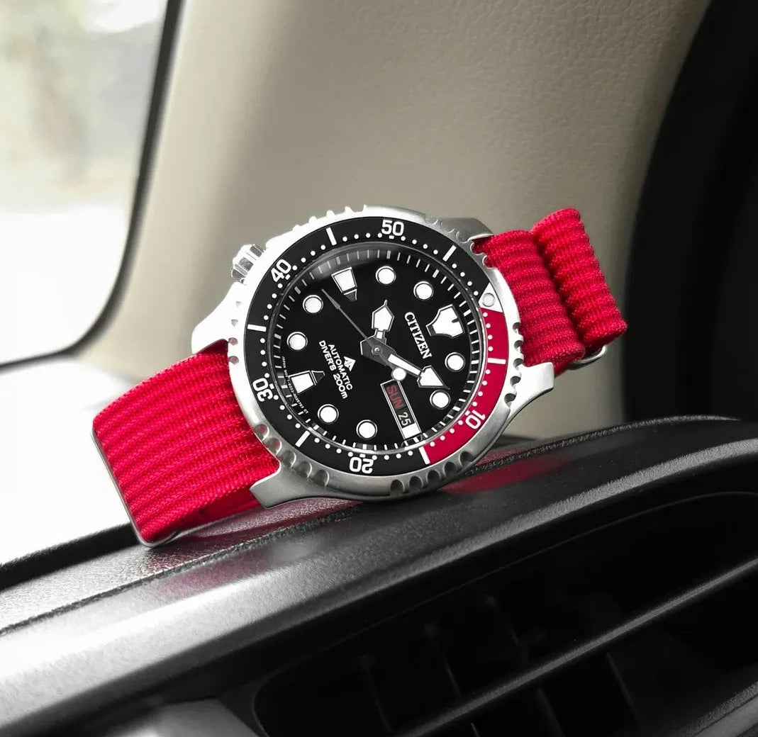 Red WIS Watch Straps Woven Nylon Watch Band