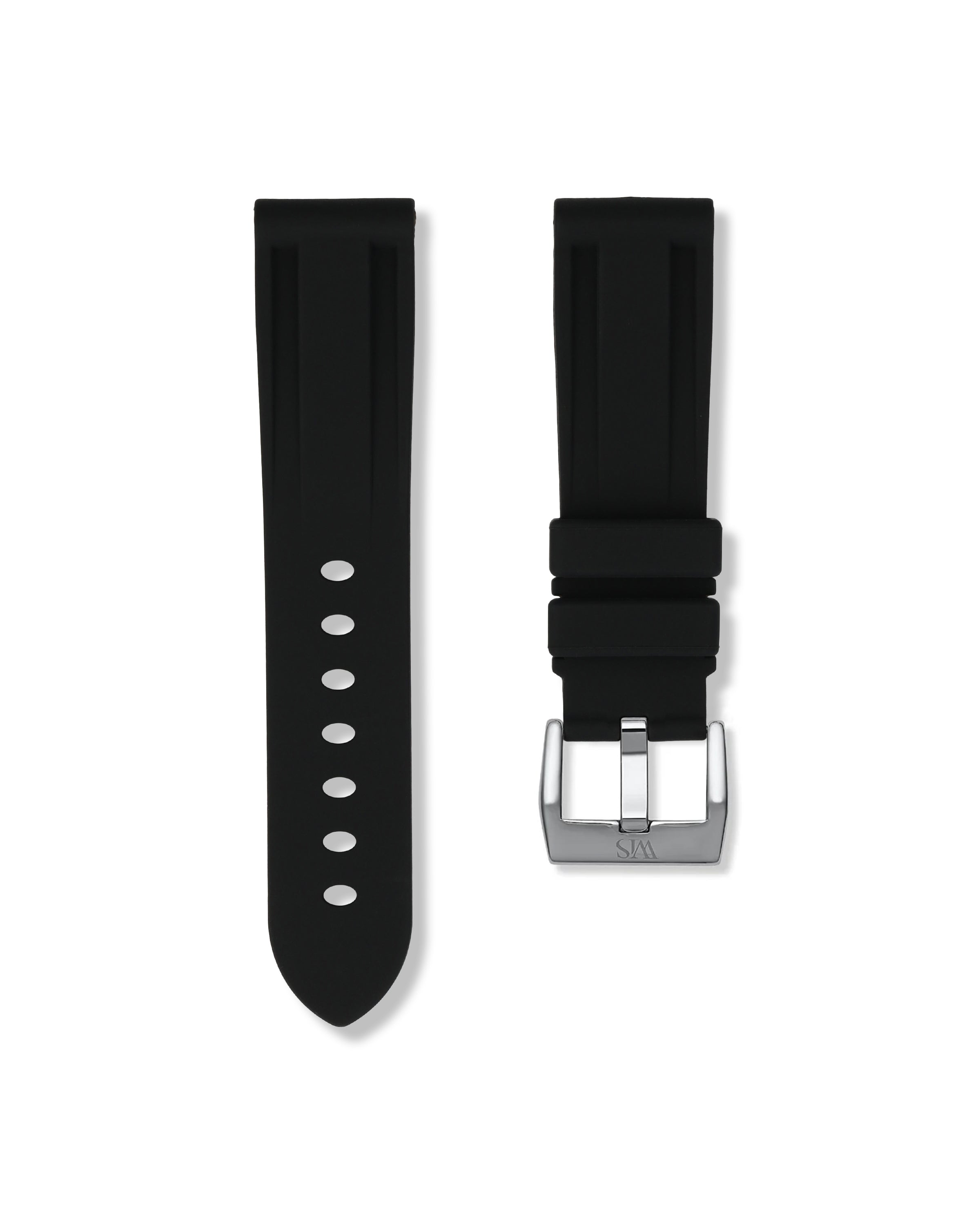 Straight Lug Black Polished Silver Buckle