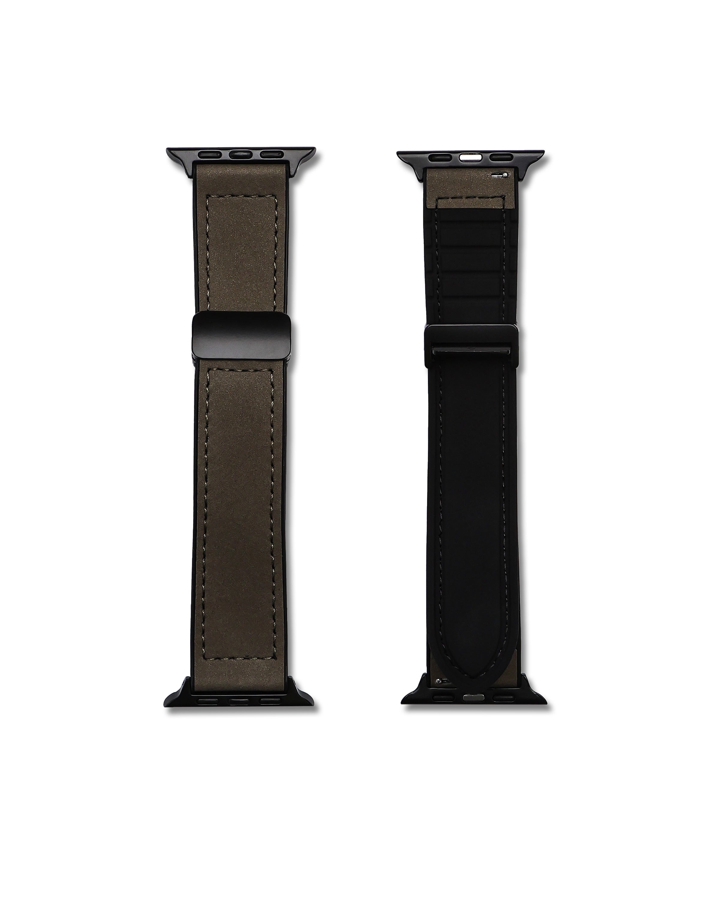 Taupe Leather Rubber Magnetic Apple Watch Band | WIS Watch Straps
