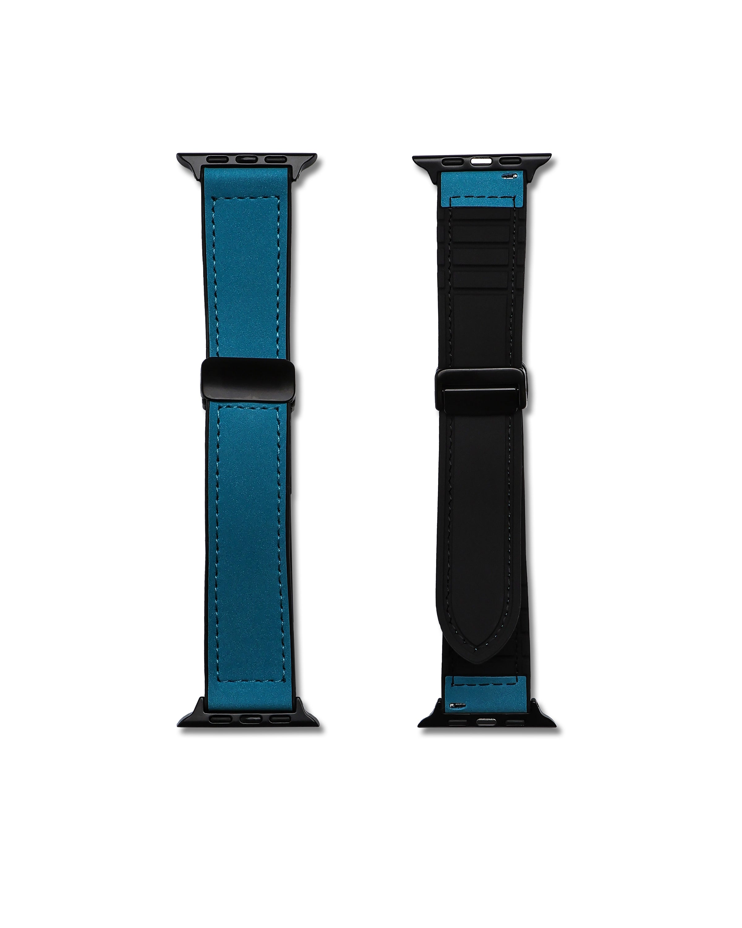 Turquoise Blue Leather Rubber Magnetic Apple Watch Band | WIS Watch Straps