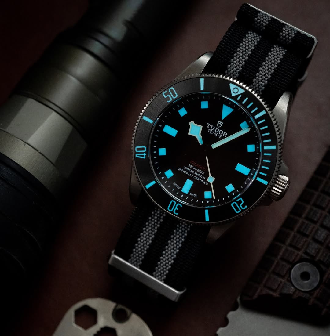 Tudor Lume on WIS Watch Straps Black and Grey Nato Nylon Watch Band