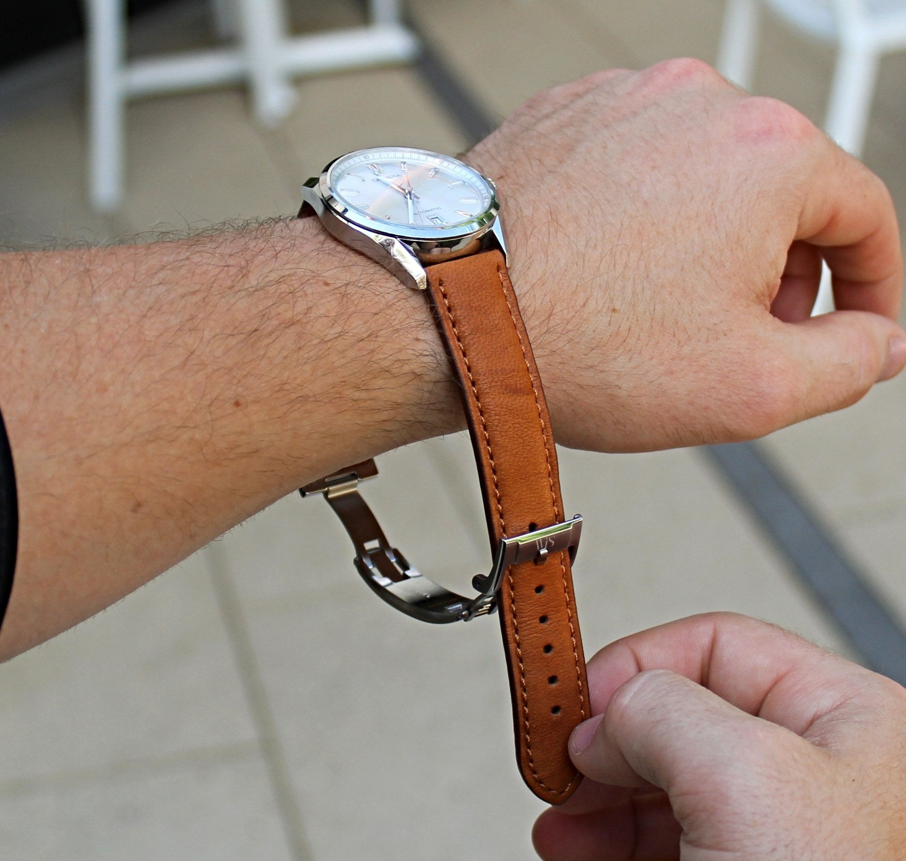 Italian Leather Calf Leather Brown Watch Band on Deployant Clasp | WIS Watch Straps