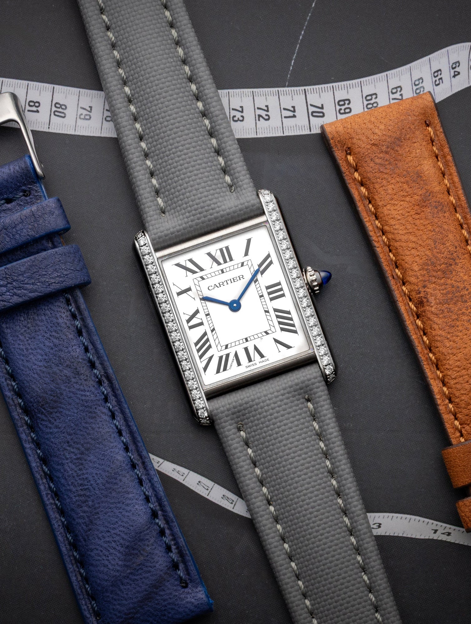 Cartier Tank on Grey Sailcloth WIS Watch Straps