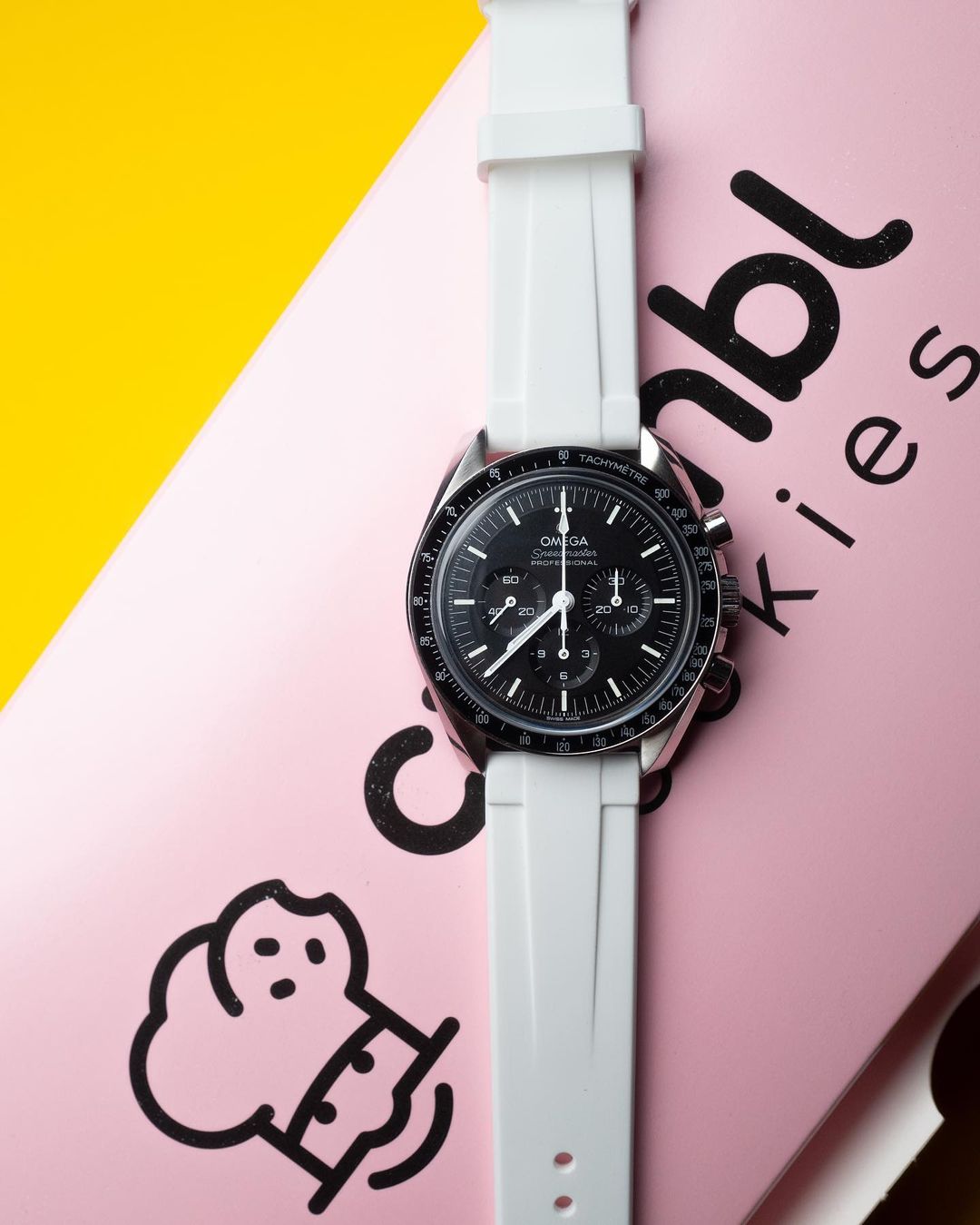 Correa de caucho de liberación rápida para Omega Speedmaster, color blanco polar.