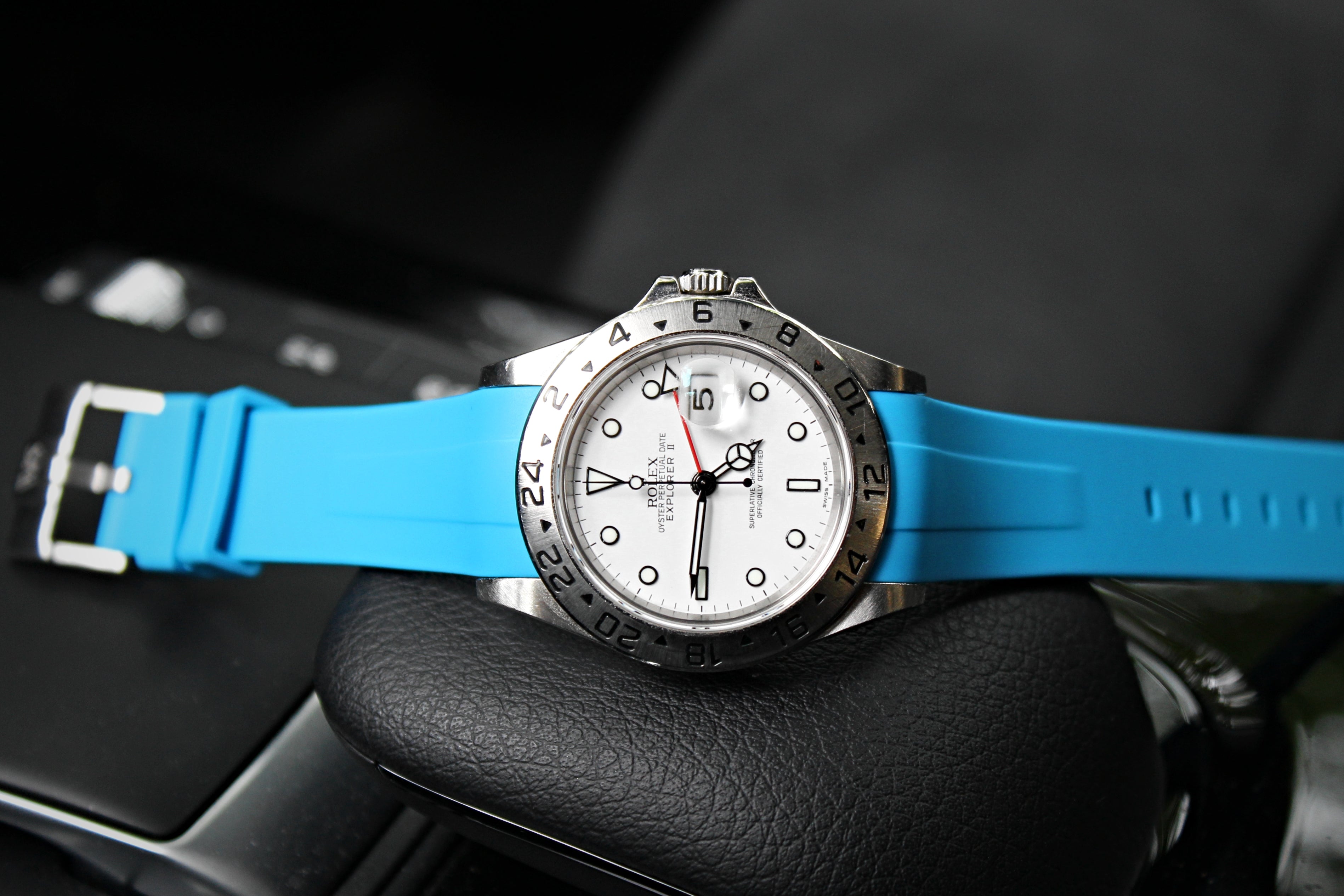 Miami Blue - Rubber Watch Strap For Rolex Explorer
