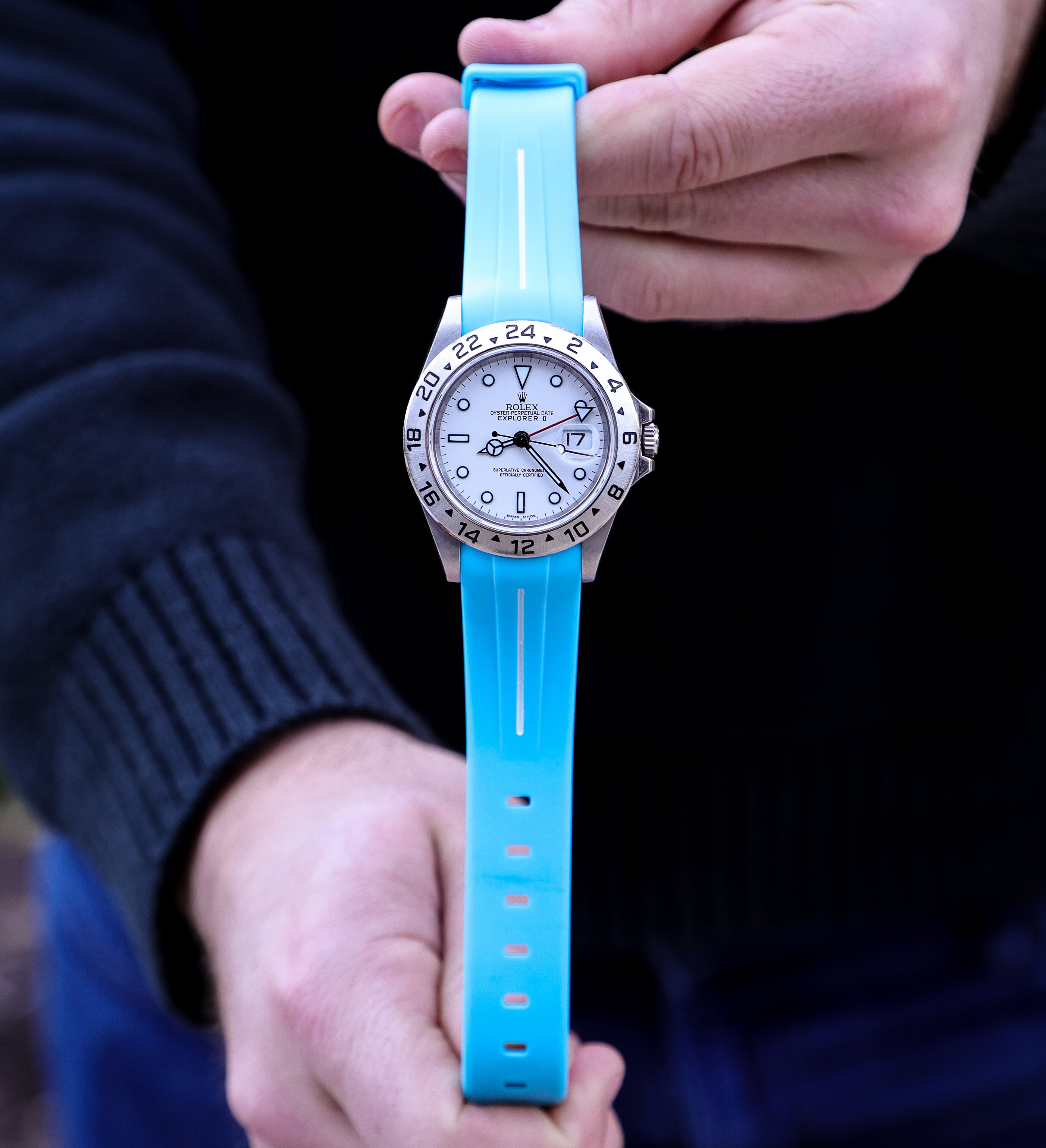 Miami Blue Integrated Rubber Strap with White Mid-line 20mm | WIS Watch Straps