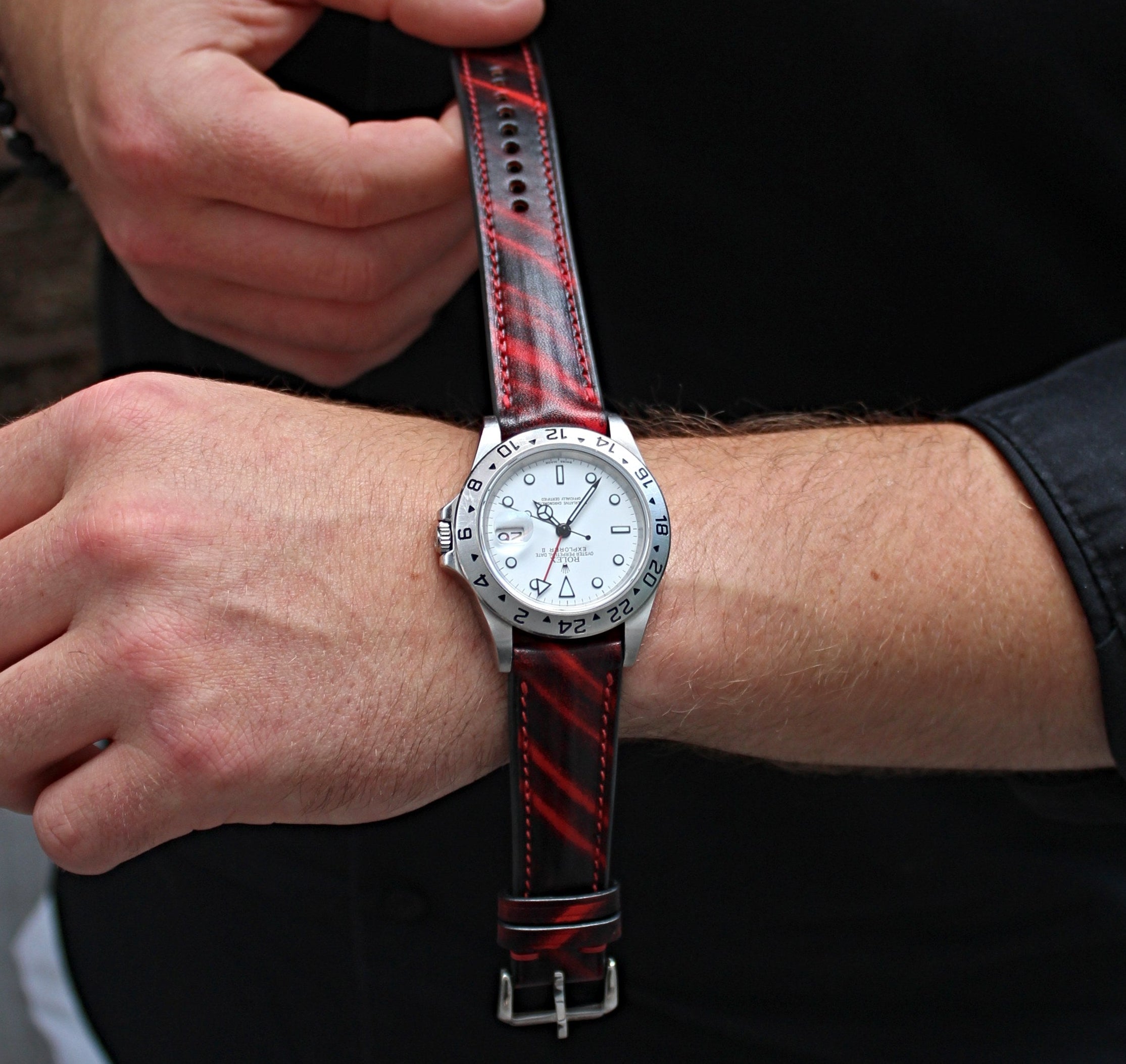 Red Brushed Watch Strap Handmade Leather | WIS Watch Straps