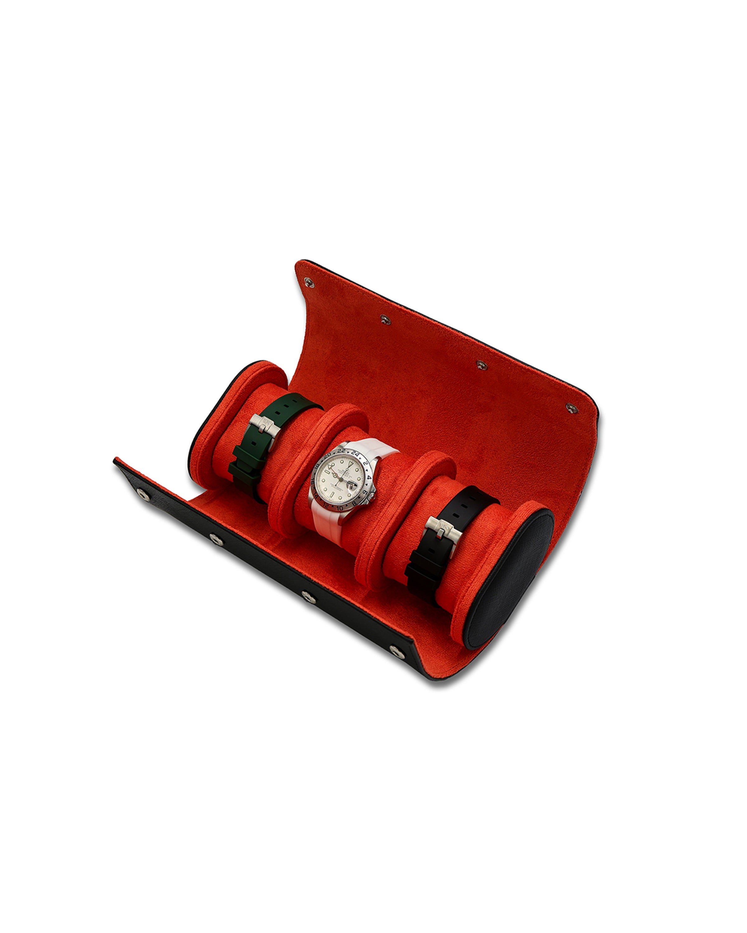 Watch Strap 3 Slot Watch Roll in Black Saffiano Leather | WIS Watch Straps