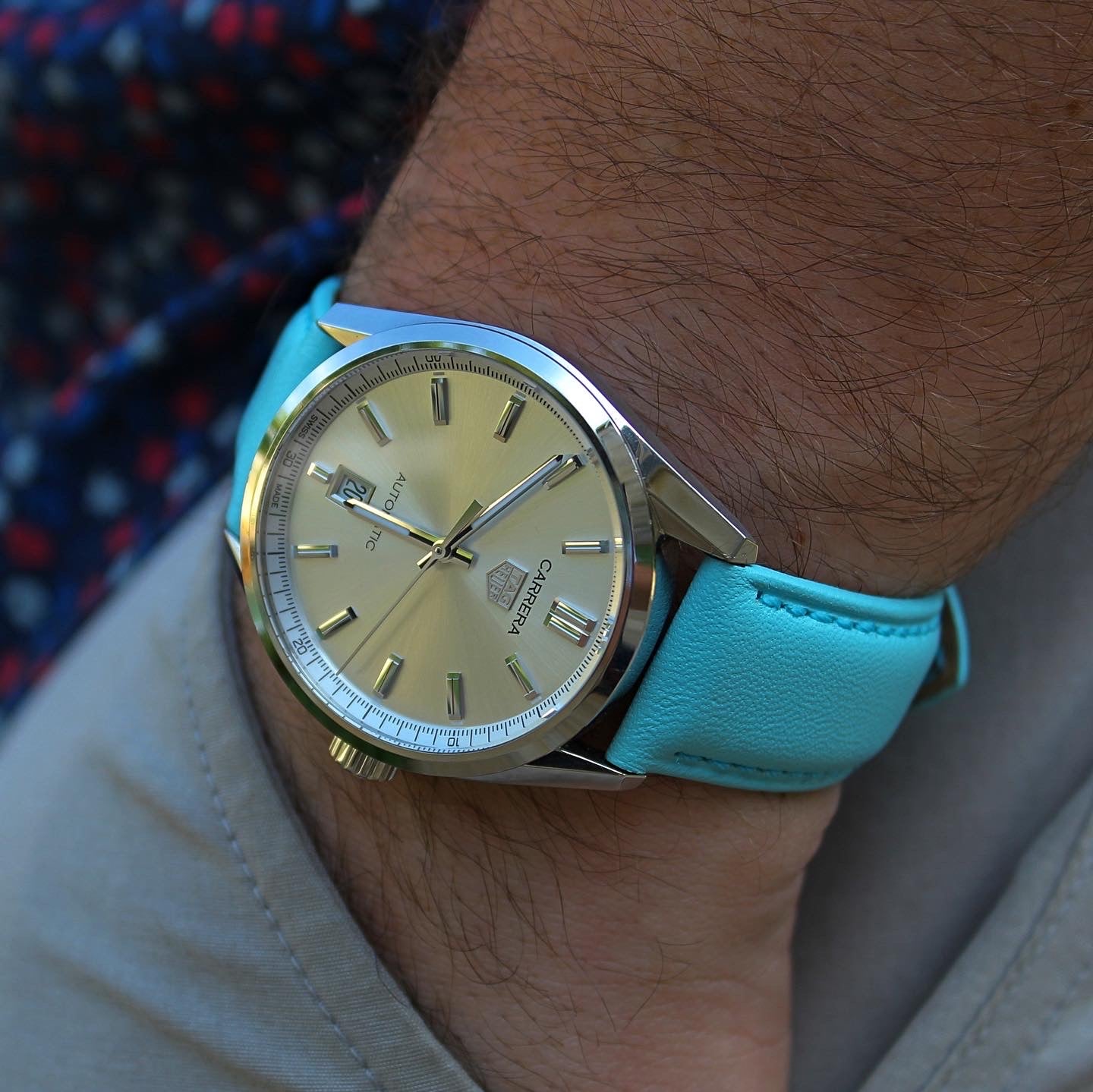 Correa de reloj de piel italiana azul cielo hecha a mano para TAG Heuer Carrera