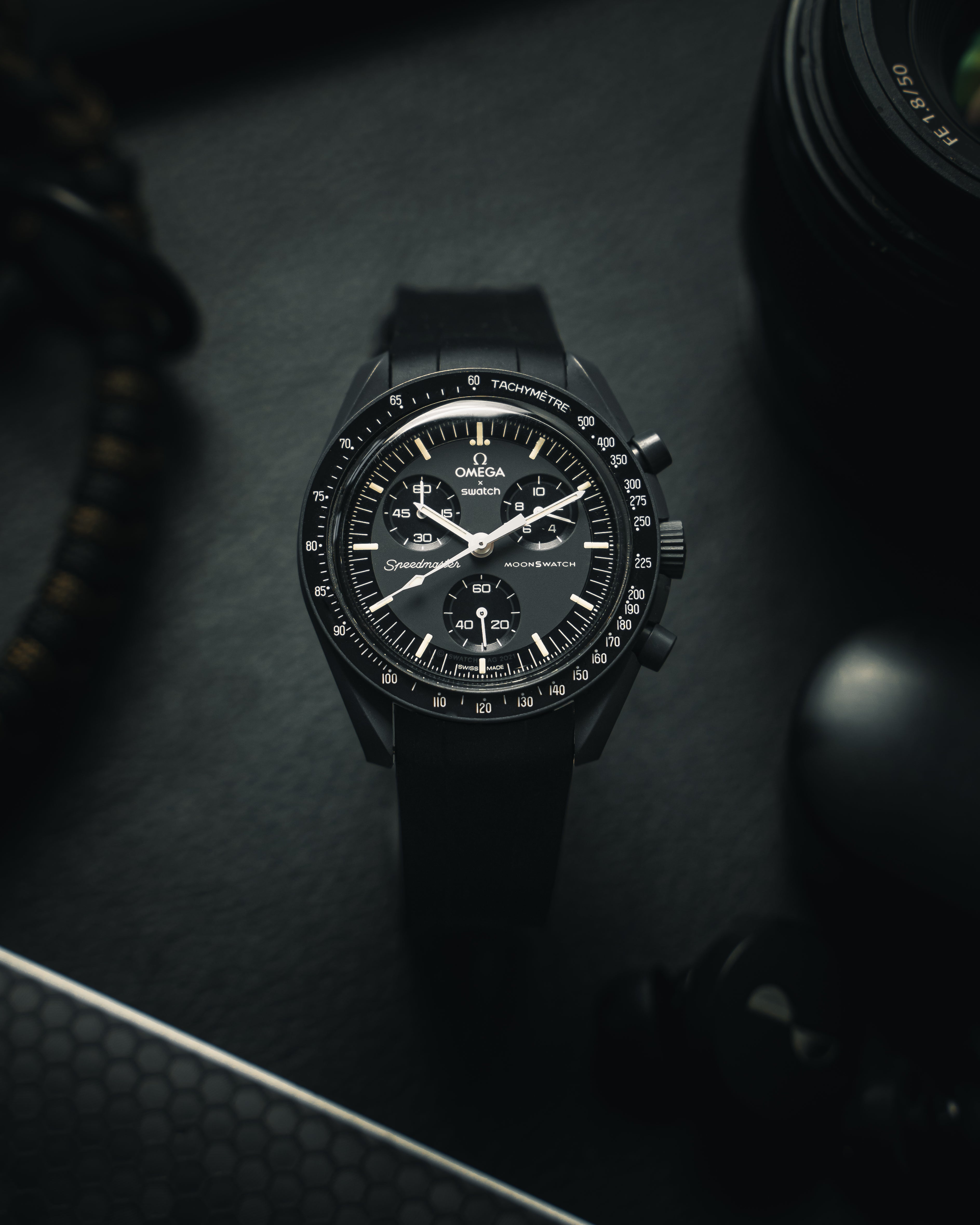 Correa de caucho negra Tuxedo para Omega x Swatch MoonSwatch