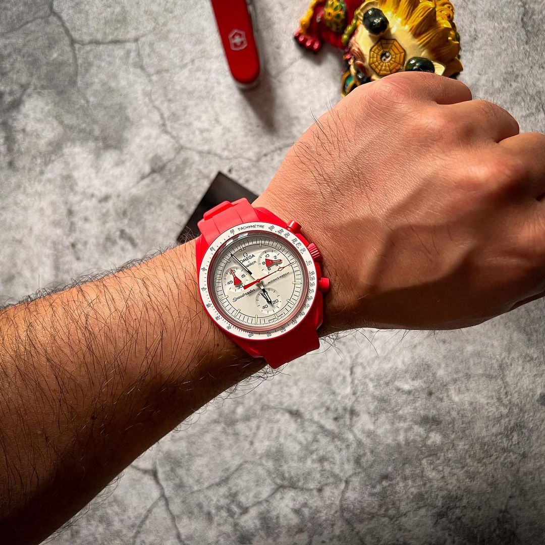 Correa de caucho color rojo carmesí para Swatch x Omega Moonswatch