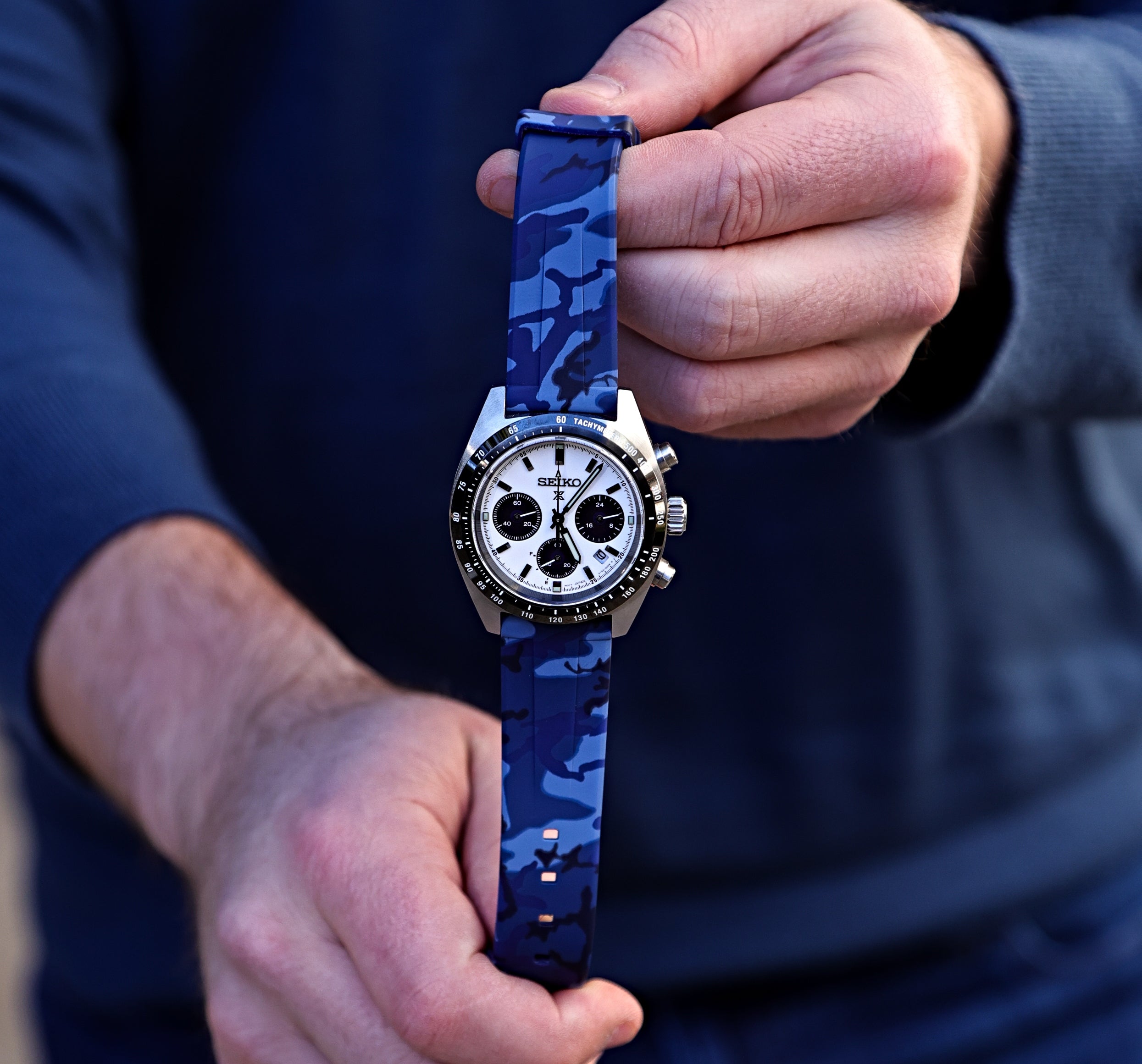 Blue Camo Rubber Strap on Seiko | WIS Watch Straps