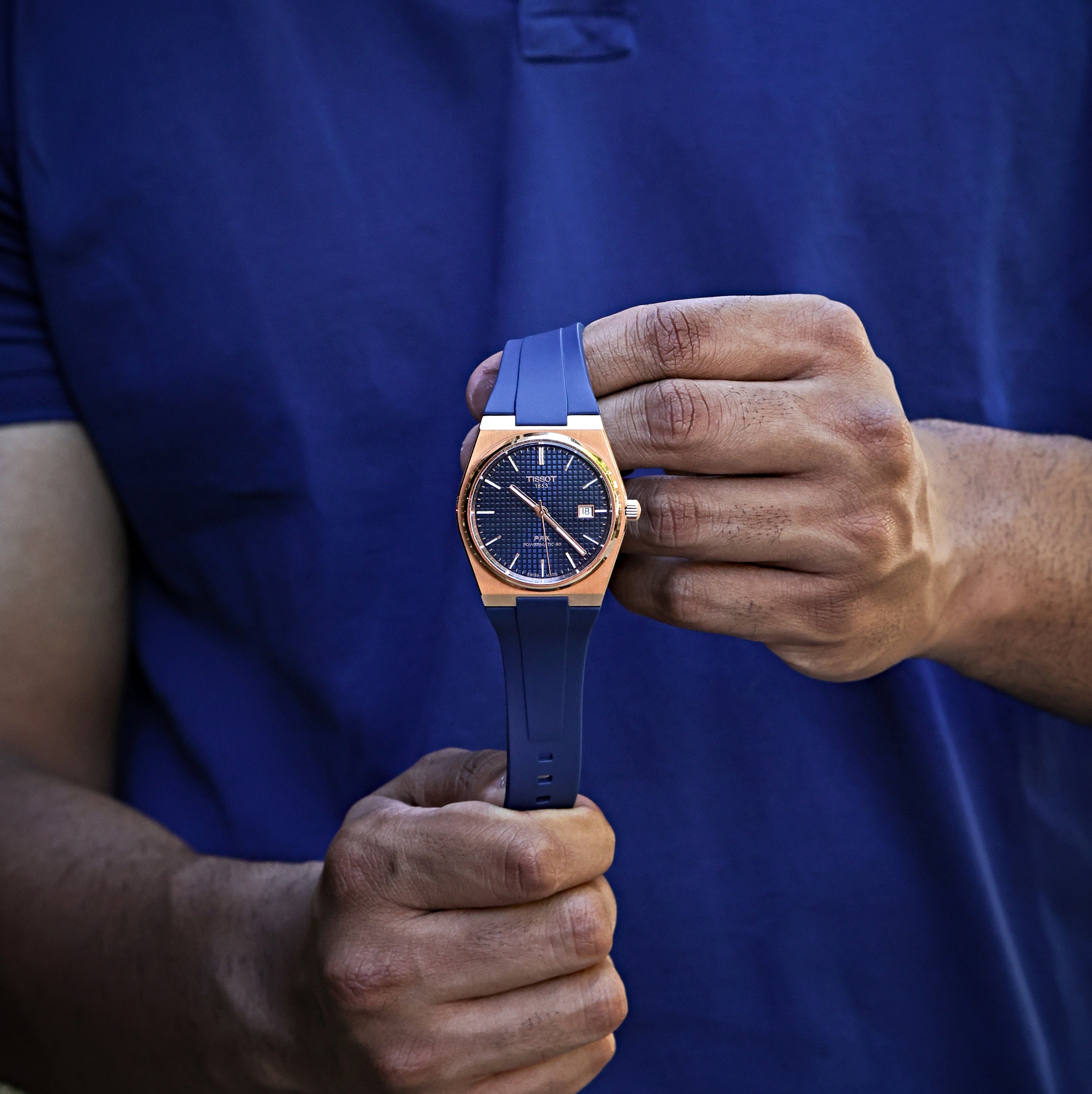 Tissot PRX with WIS Blue Rubber Strap