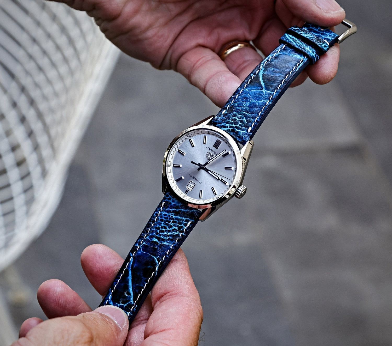 Breakers Blue Ostich Leather Watch Strap