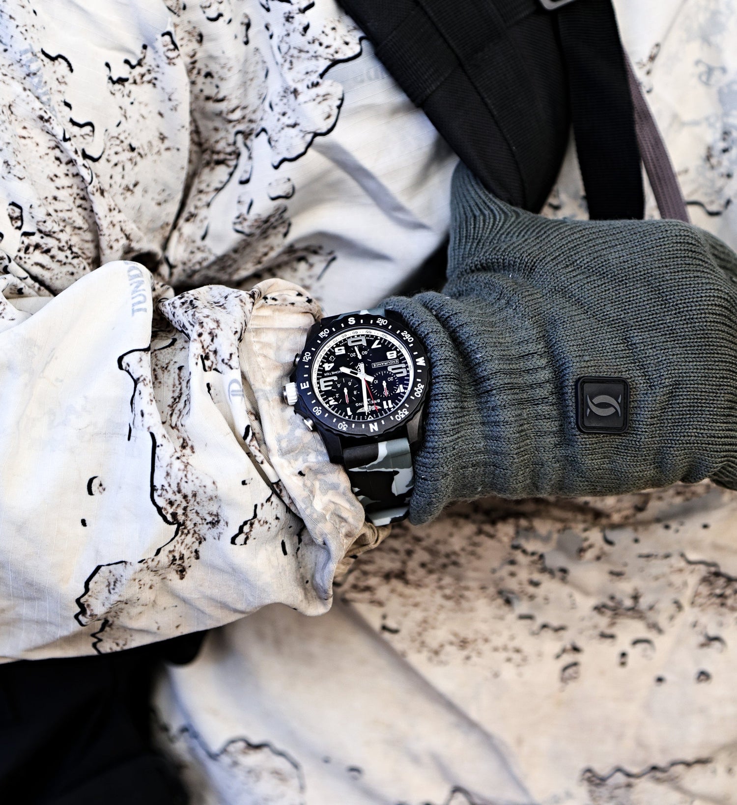 Snow Camo Quick Release Rubber Watch Strap on Breitling | WIS Watch Straps