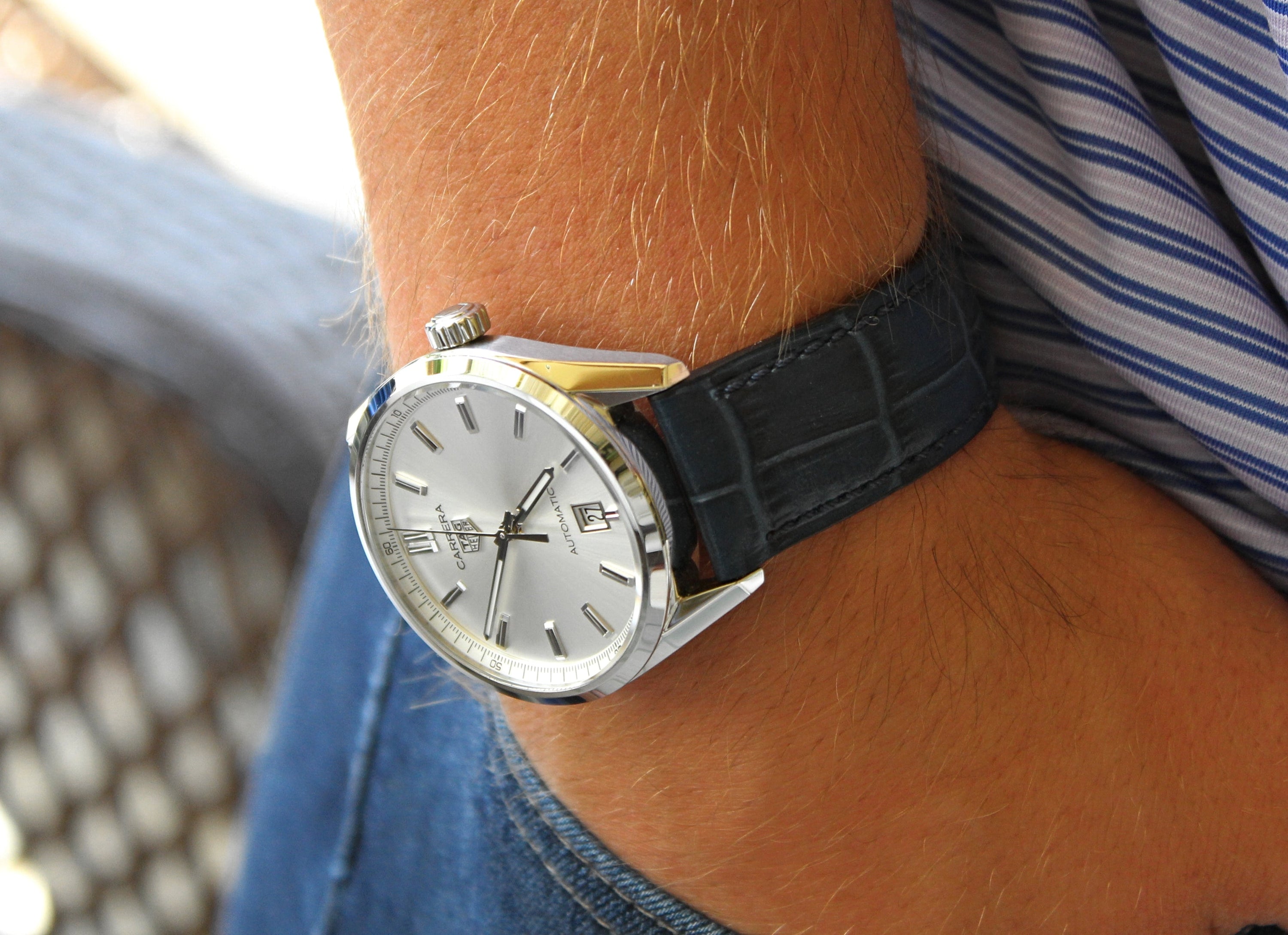 WIS Blue Italian Leather Watch on Wrist