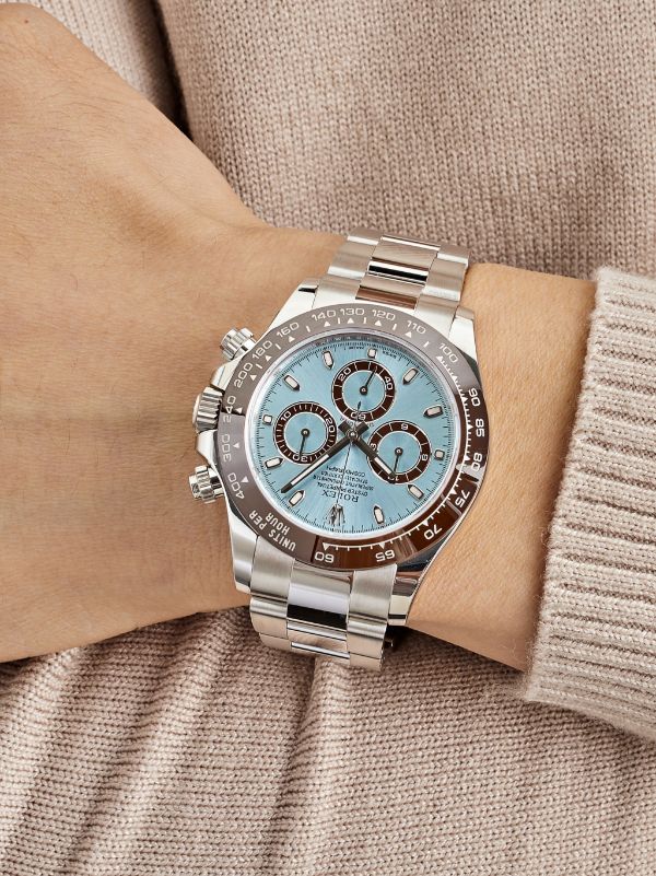 beautiful Rolex watch with a light blue dial and original metal bracelet