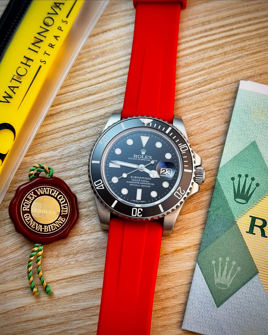 Rolex Submariner on Red Watch Strap WIS Watch Straps