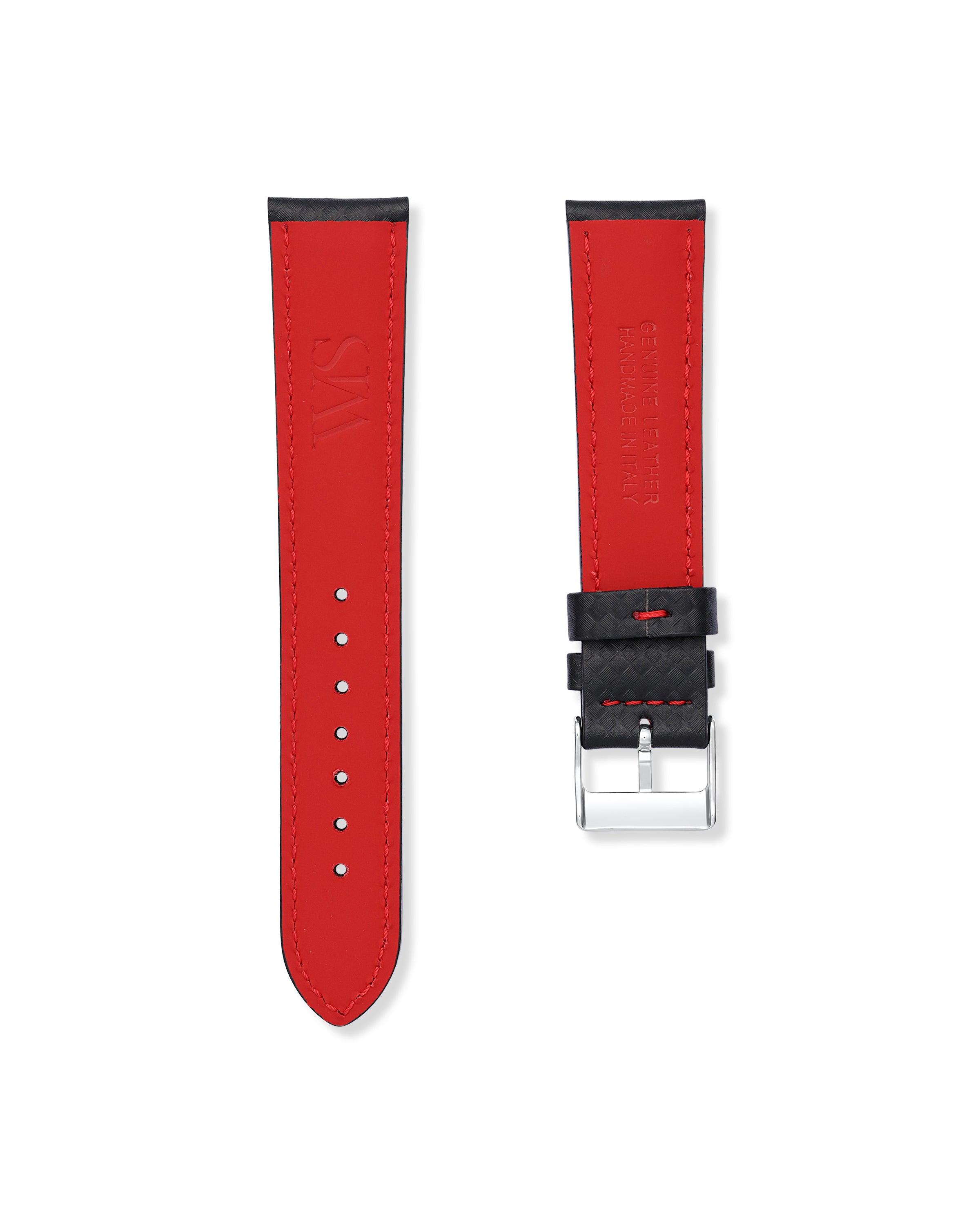 Carbon Fiber Red - Handmade Carbon Grain Leather Watch Strap For Omega Seamaster