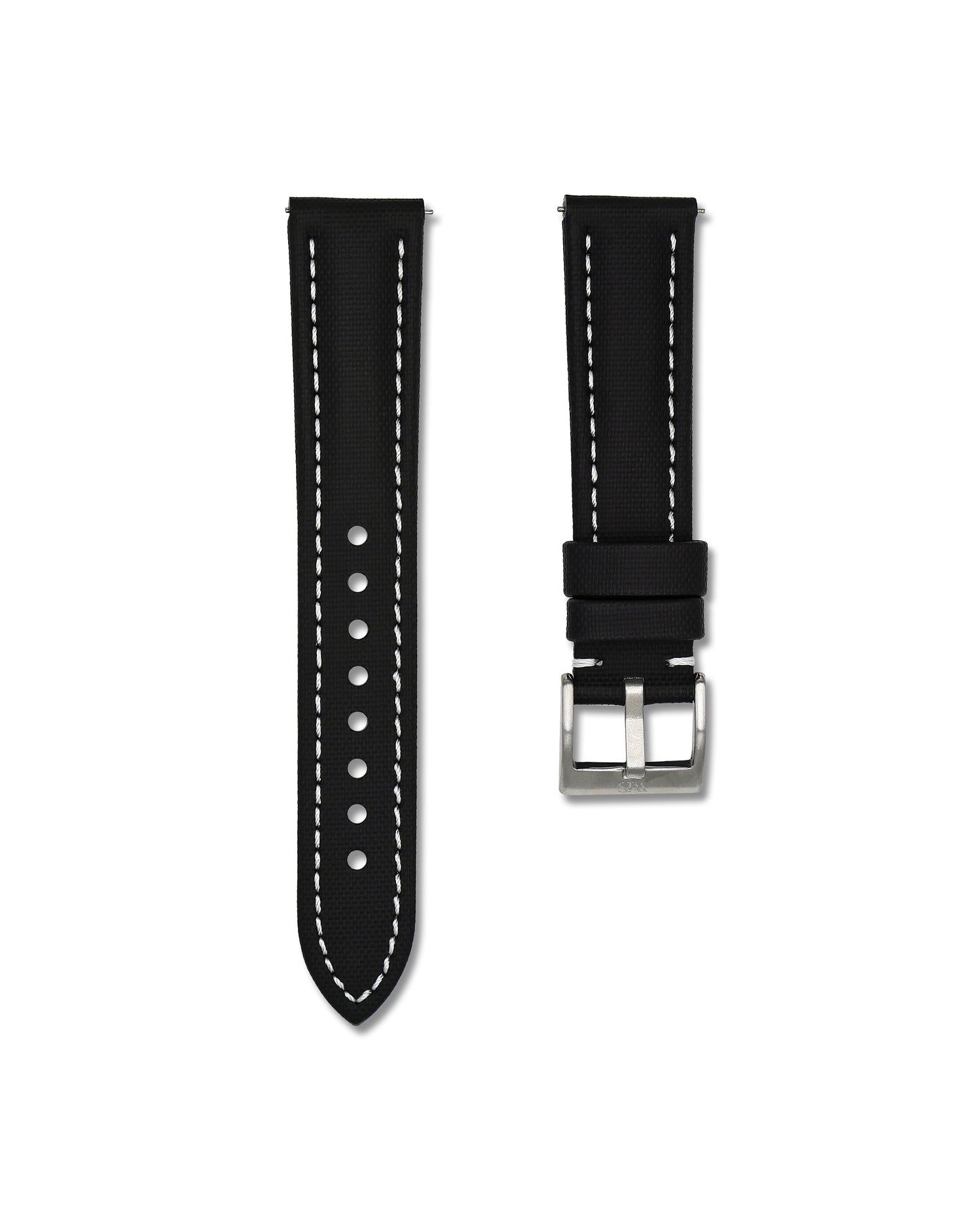 Black with White Stitching Sailcloth Quick Release Watch Band | WIS Watch Straps