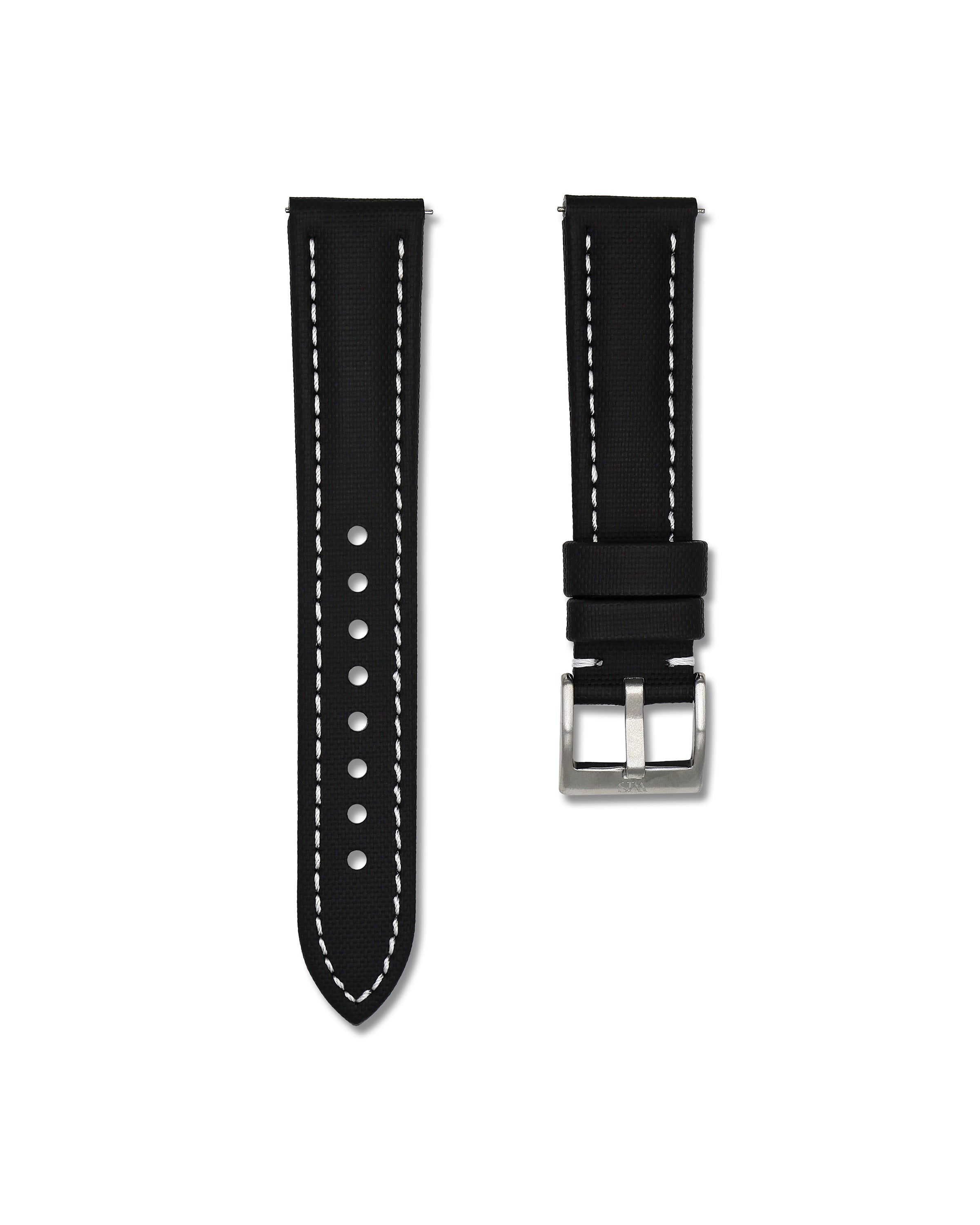 Black with White Stitching Sailcloth Quick Release Watch Band | WIS Watch Straps