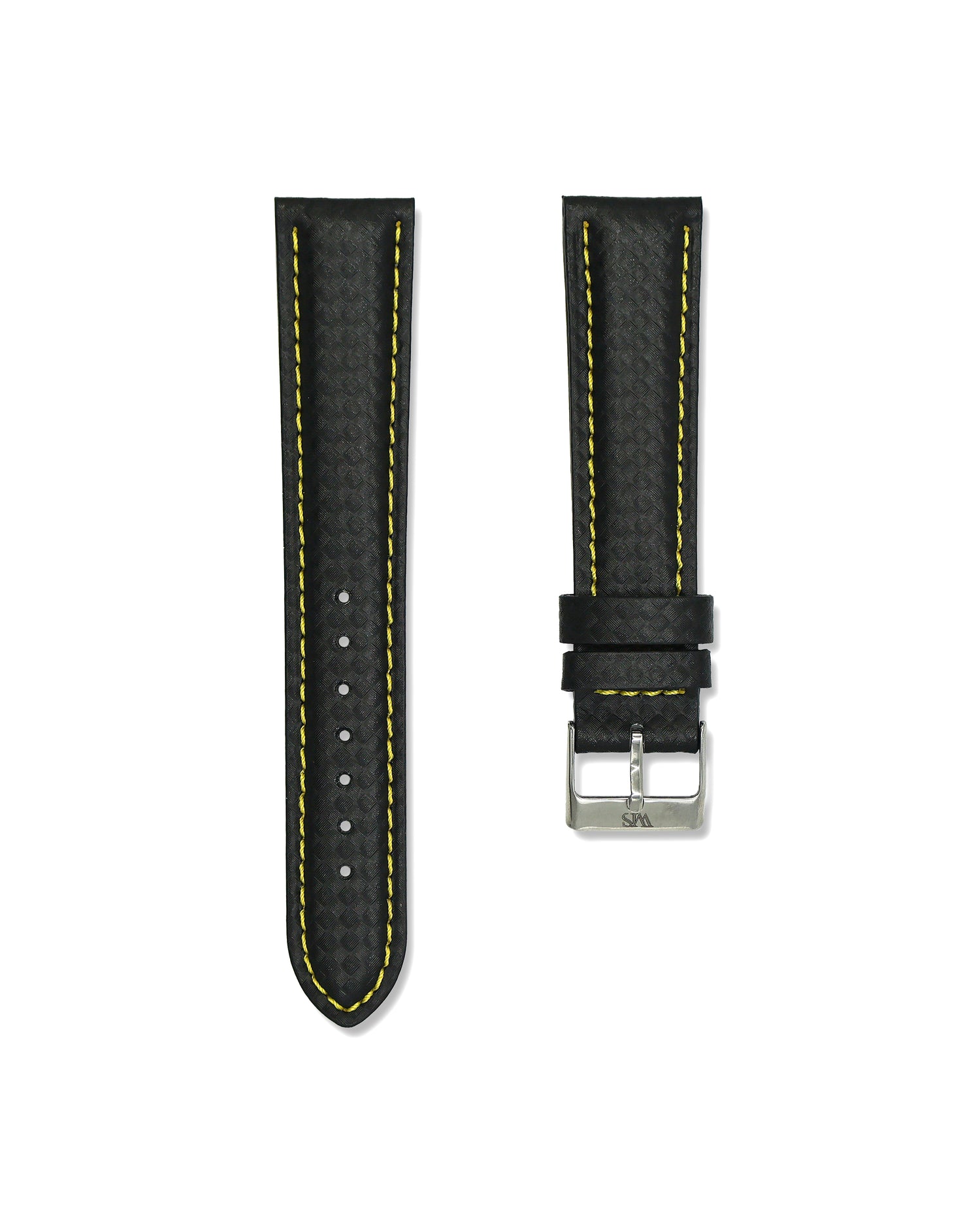 Carbon Fiber Leather Watch Strap Yellow Stitching 20mm | WIS Watch Straps