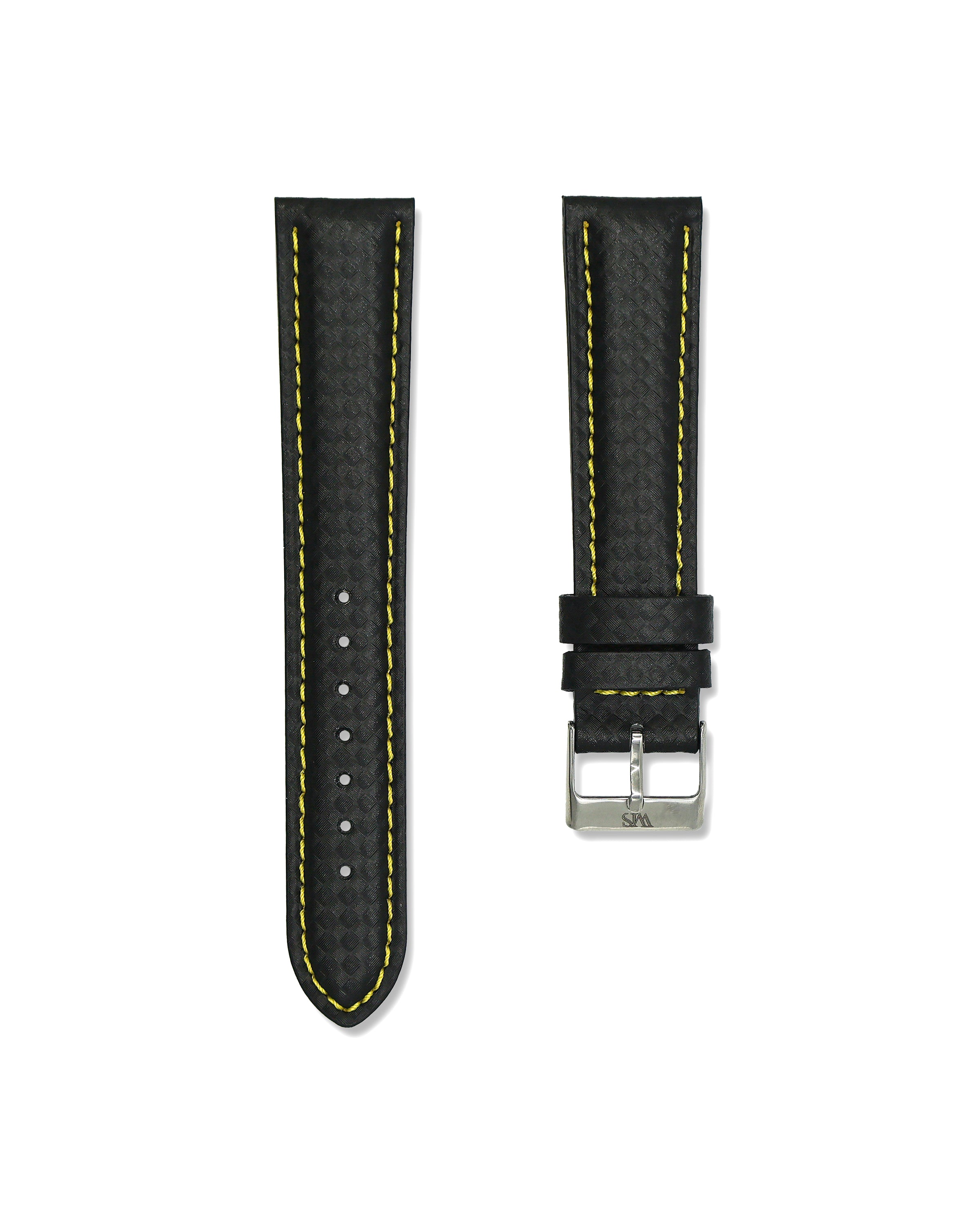 Carbon Fiber Leather Watch Strap Yellow Stitching 20mm | WIS Watch Straps