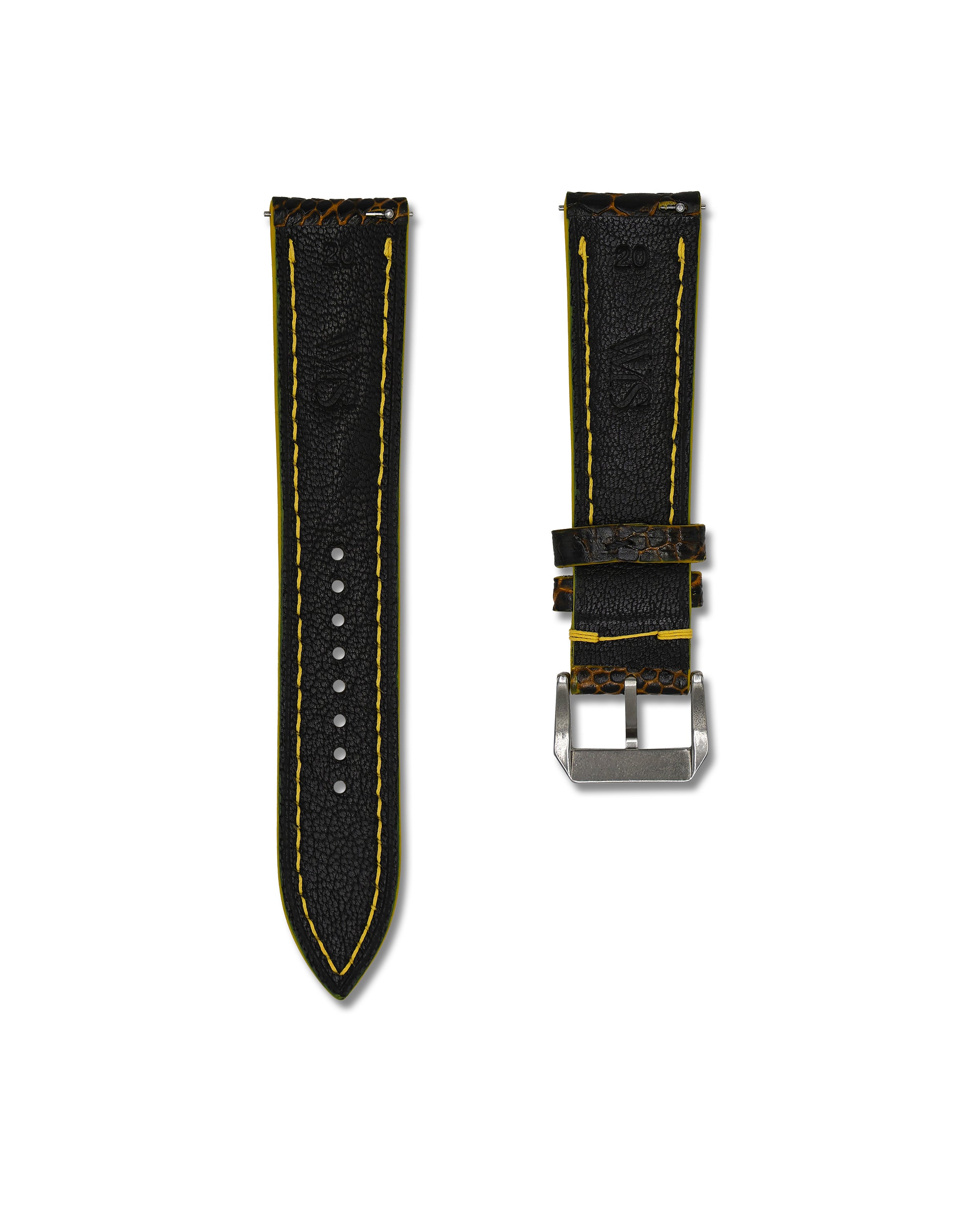 20mm Brown and Yellow Genuine Ostrich Shin Leather Watch Straps | WIS Watch Straps
