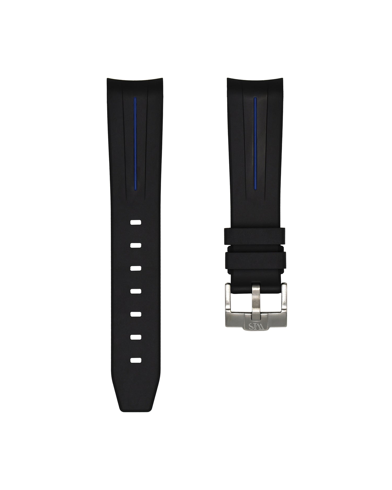 20mm Black Rubber Integrated Watch Strap with Blue Stripe | WIS Watch Straps